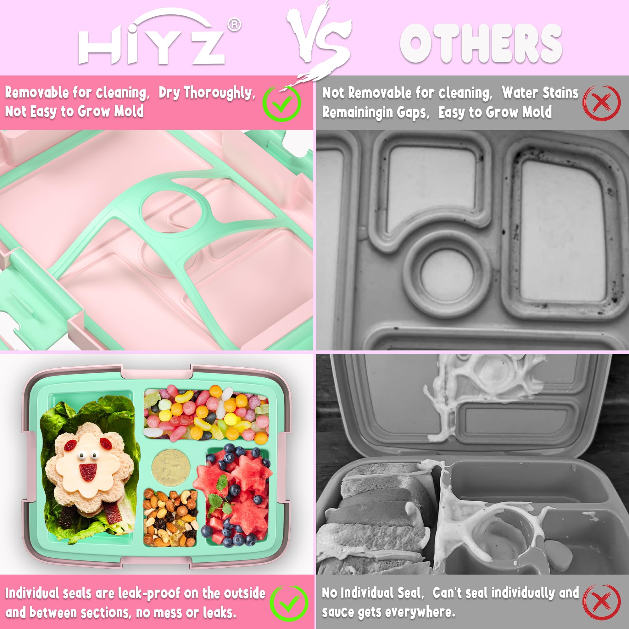 HiYZ 5-Compartment Bento Lunch Box for Kids - Leakproof, Durable & Dishwasher Safe - Perfect Portion Sizes for Toddlers Aged 3-7 - Ballet Design for Daycare, School & Picnics