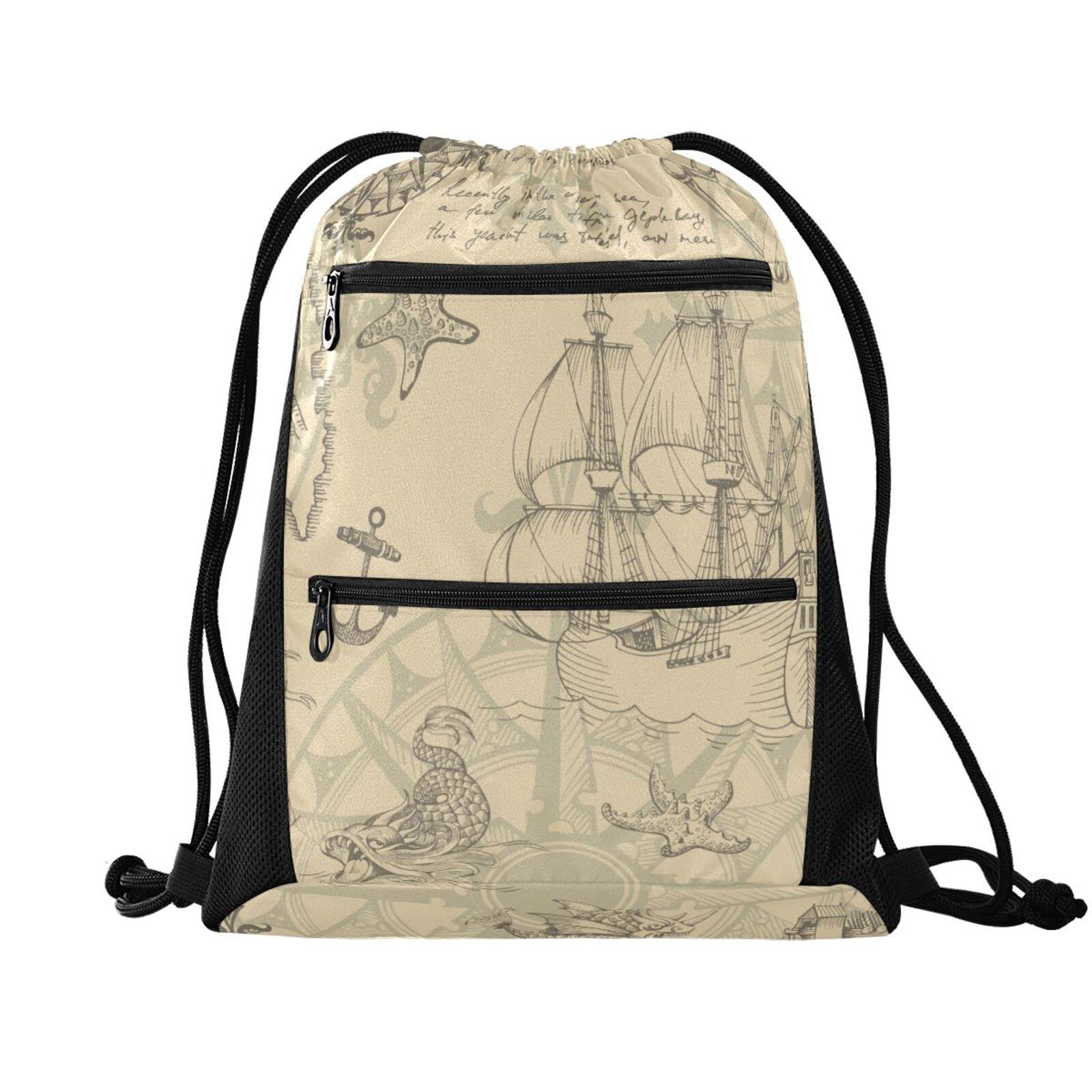 **Drawstring Backpack for Women & Men - Lightweight Mesh Sackpack with Zipper Pocket - Cinch Sling Bag for Gym, Sports, Yoga, Pool & Shopping - Breathable & Durable Design (Pattern 256, One Size) - Perfect for Travel, Hiking & Outdoor Activities**
