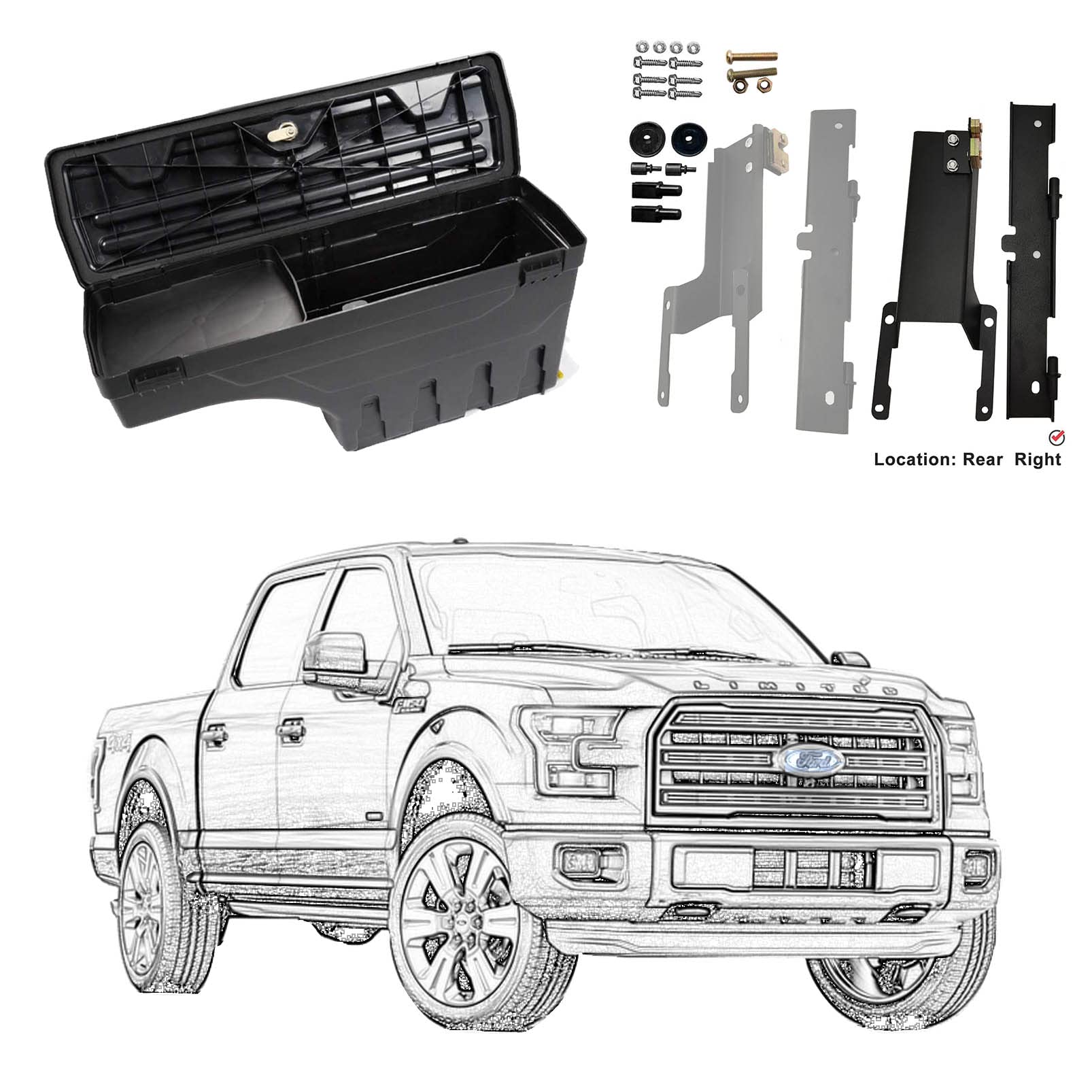 Ford F150 Truck Bed Storage Box Replacement (2015-2020) - Right Side Passenger Tool Case | Durable Under Seat Organizer for Tools, Gear & Accessories | Perfect for F-150 Pickup Work & Outdoor Adventures