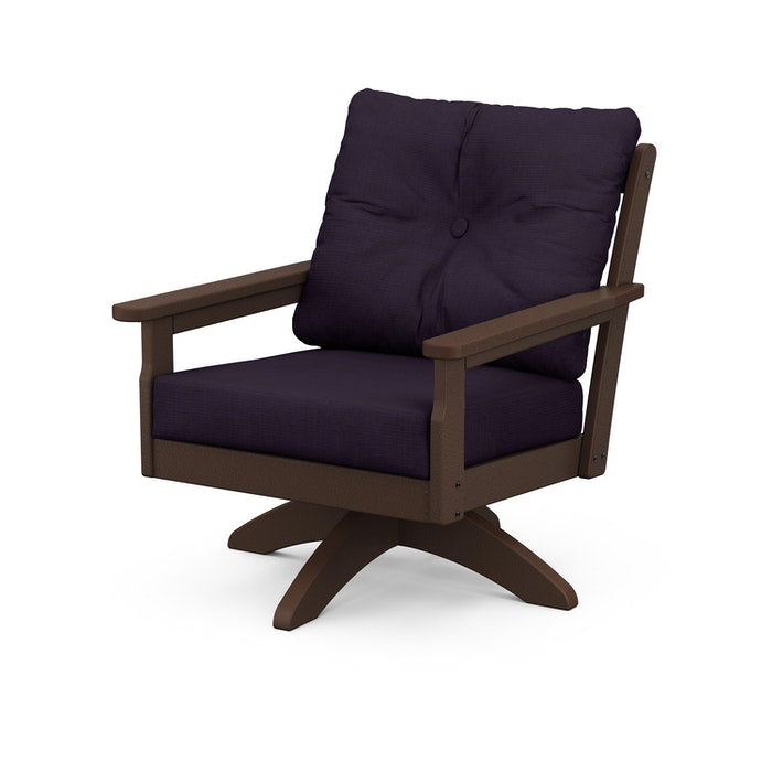 POLYWOOD Vineyard Deep Seating Swivel Chair - Outdoor Patio Furniture with 360° Rotation, All-Weather Resin Wicker, Comfortable Cushions - Perfect for Poolside, Deck, Garden or Backyard Relaxation