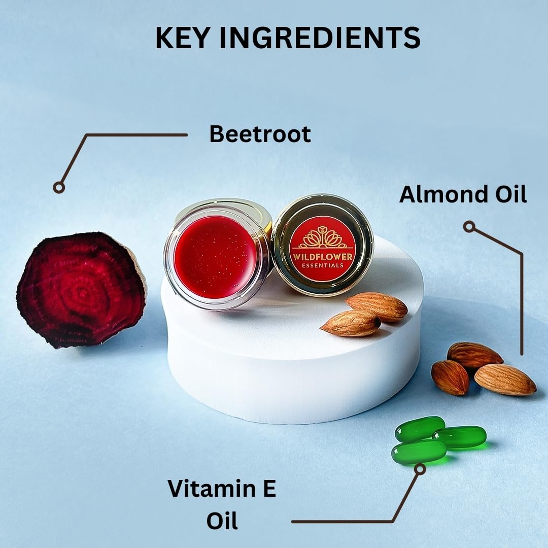 Organic Wildflower Lip Balm with Beetroot, Almond & Vitamin E - 5g Hydrating Lip Butter Infused with Argan & Rosehip Oils for Natural Pink Lips - Nourishes Dark & Chapped Lips - Perfect for Daily Moisturizing, Winter Care & On-the-Go Lip Protection (Pack of 1)