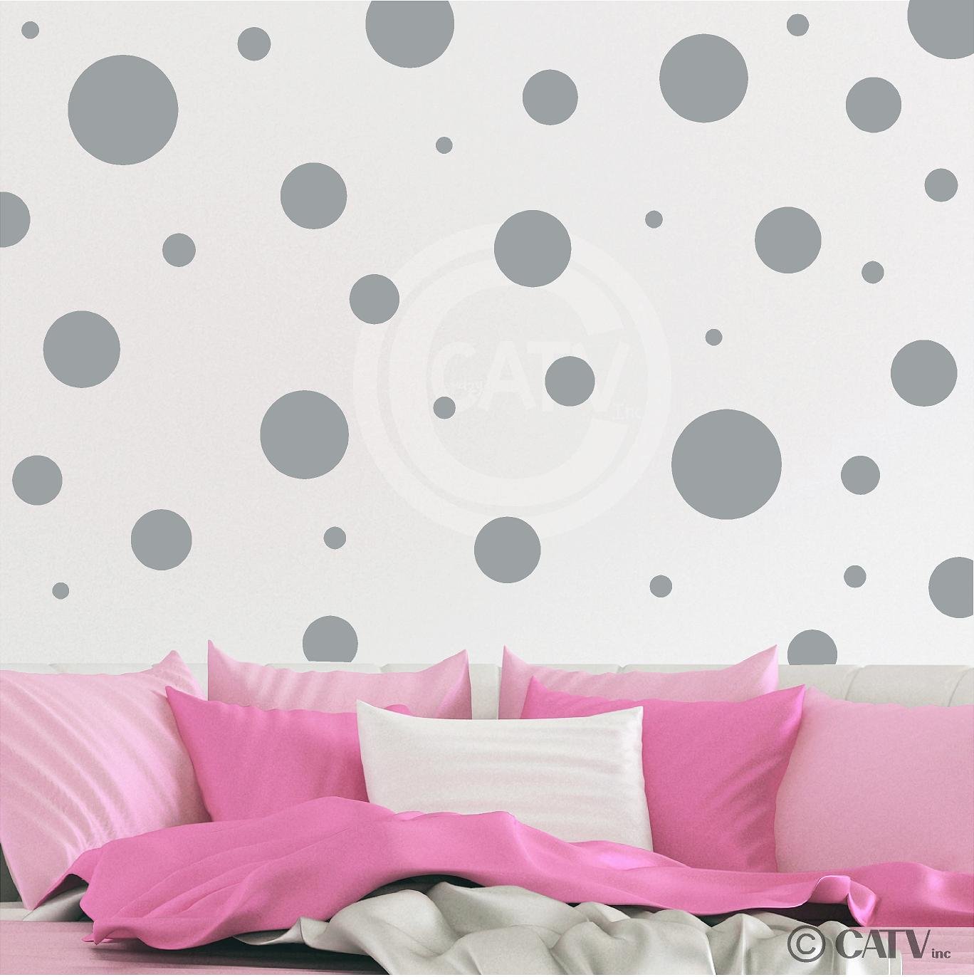 Polka Dot Wall Decals - Nursery Decor Stickers (32pcs, Silver) for Kids Room & Playroom