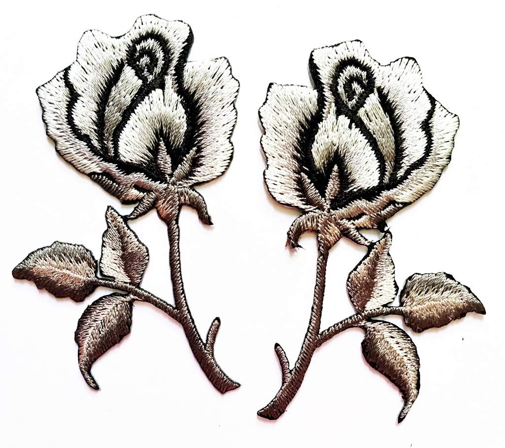 Gray Rose Flower Embroidery Iron On & Sew On Patches for Jackets, Jeans, Dresses, Bags & Hats - DIY Clothing & Accessory Decoration for Women's Fashion