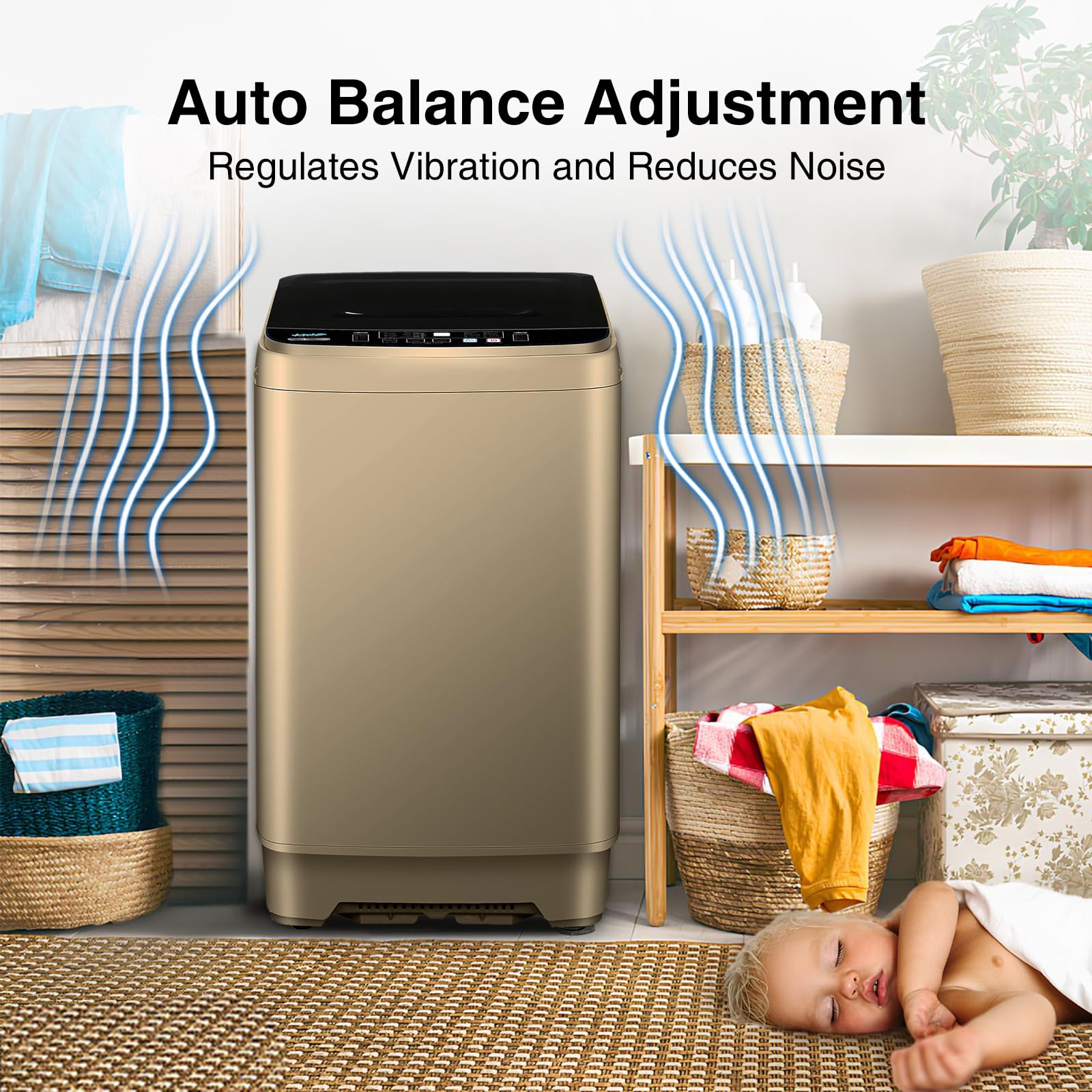 Portable Washing Machine 17lbs - Full Automatic Compact Washer & Spin Combo with Drain Pump, 10 Wash Programs - Low Noise Laundry for Dorm, Apartment, RV, Camping - Perfect for Small Spaces & Travel (Gold)
