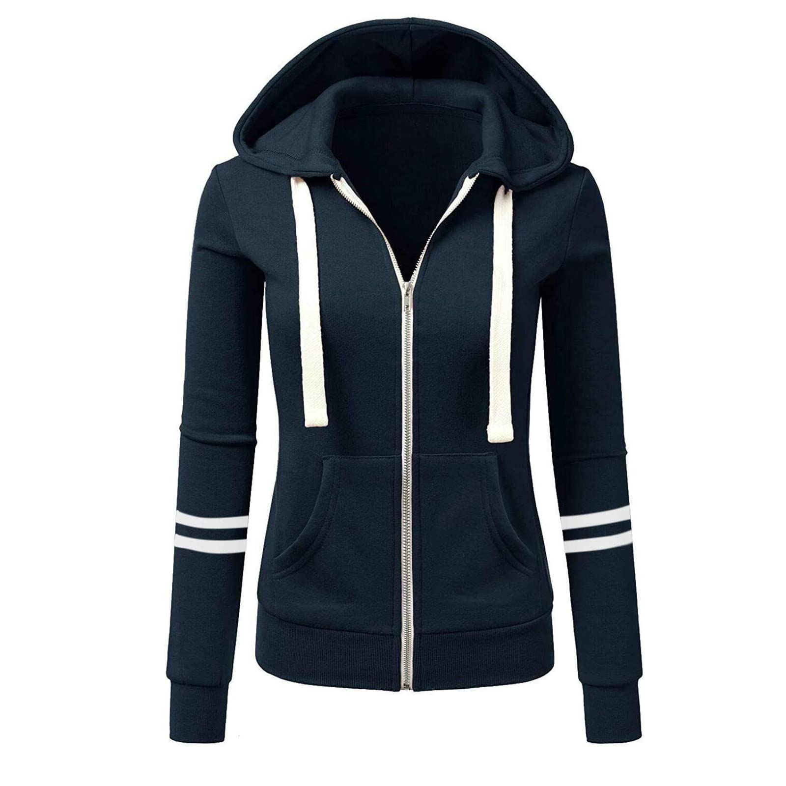 Women's Color Block Zip Up Hoodie Sweatshirt with Pockets & Drawstring - Casual Pullover Jumper for Everyday Wear, Gym, and Outdoor Activities