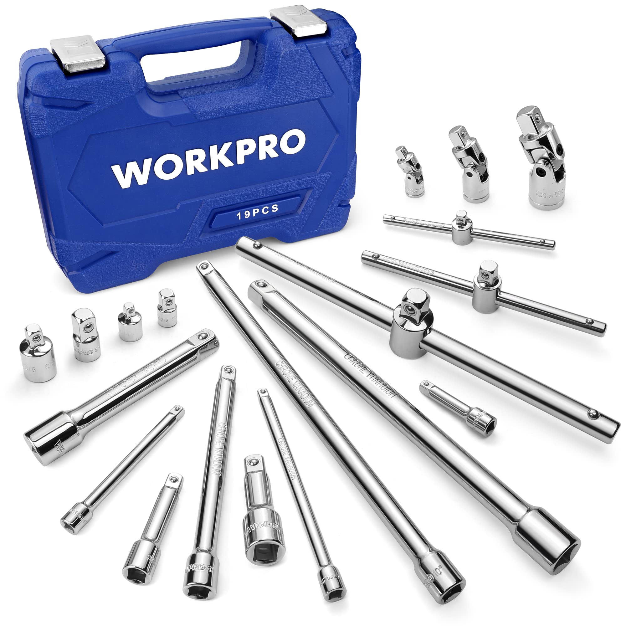 WORKPRO 19-Piece Chrome Vanadium Steel Drive Tool Set - 1/4
