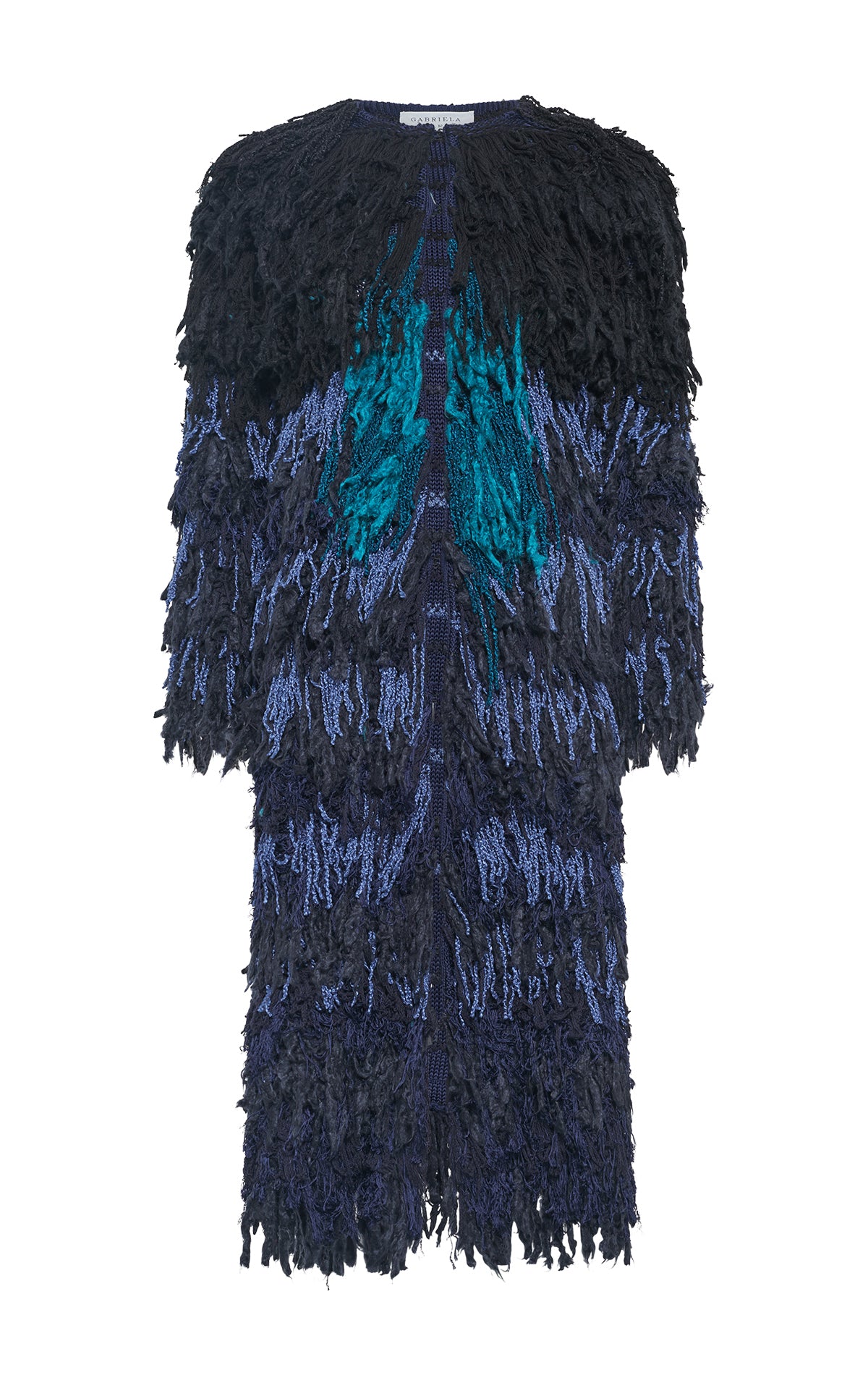 Minerva Fringe Coat in Navy Multi Silk - Elegant Boho Women's Jacket for Parties, Weddings & Special Occasions
