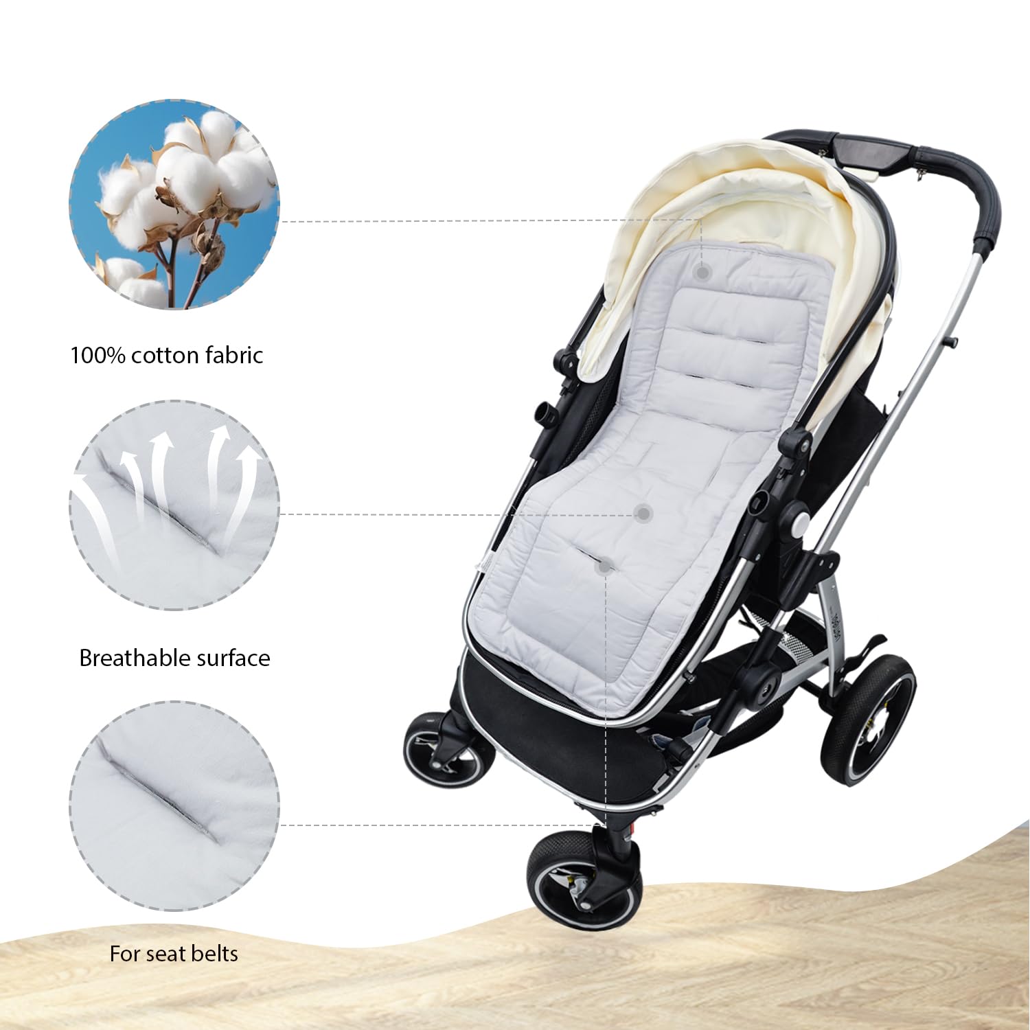 Universal Baby Stroller Cushion - Soft Cotton Stroller Seat Liner Pad for Toddlers (34x78cm, Grey) | Comfortable & Breathable Support for Strollers, Prams & Car Seats | Perfect for Outings, Shopping & Travel
