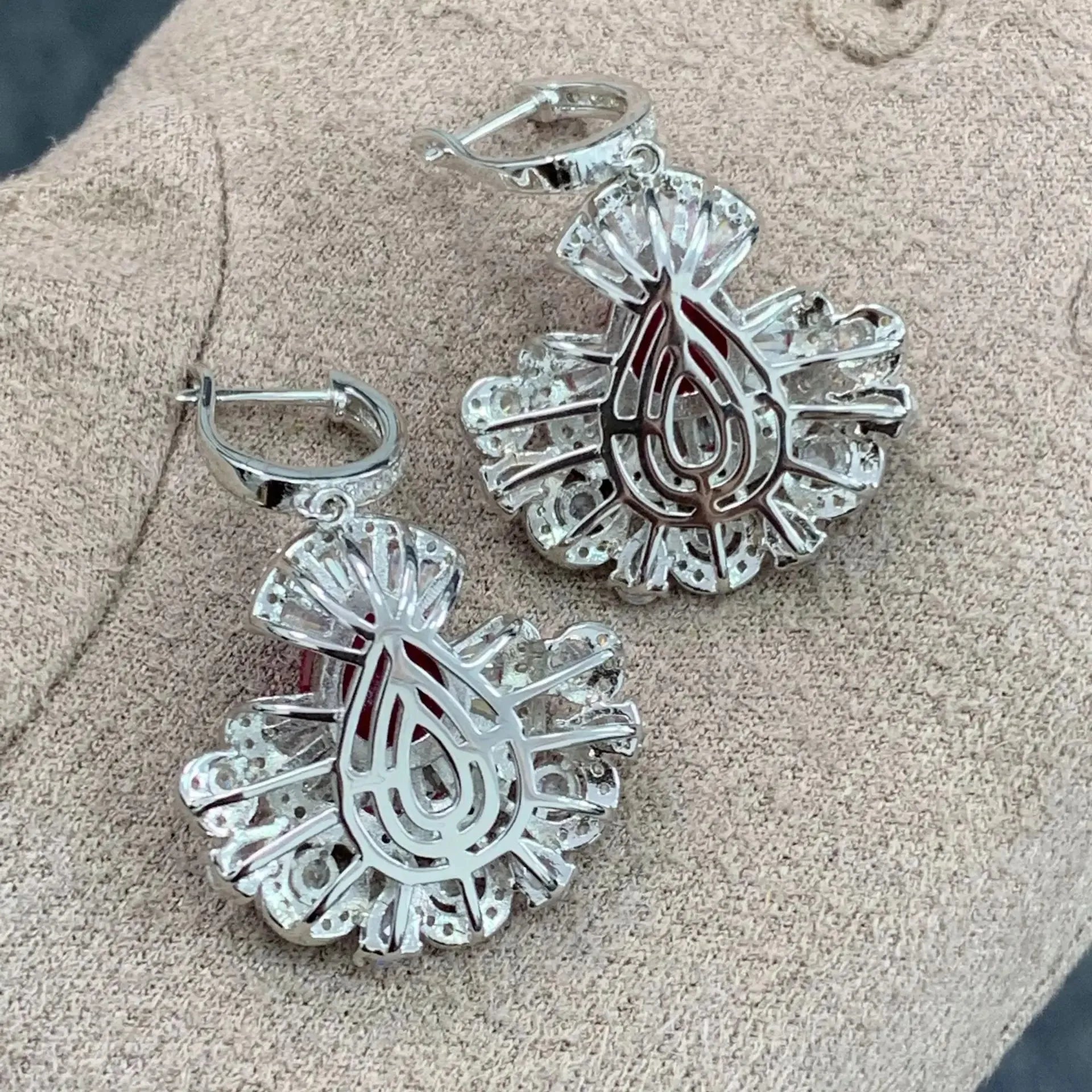 925 Sterling Silver Pear Cut Ruby & Lab Sapphire Drop Dangle Earrings for Women - Anniversary Gift, Fine Jewelry for Parties, Weddings & Special Occasions
