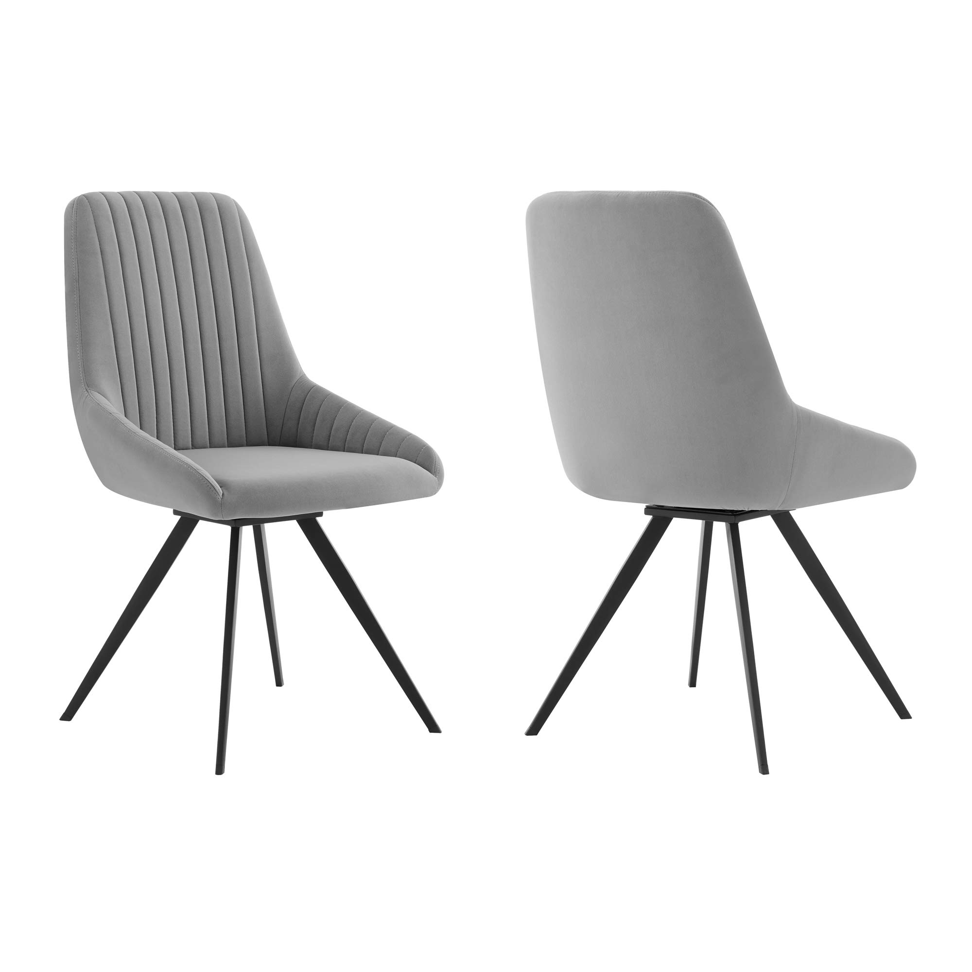 Armen Living Alison Swivel Gray Velvet and Metal Dining Room Chairs - Set of 2, 34