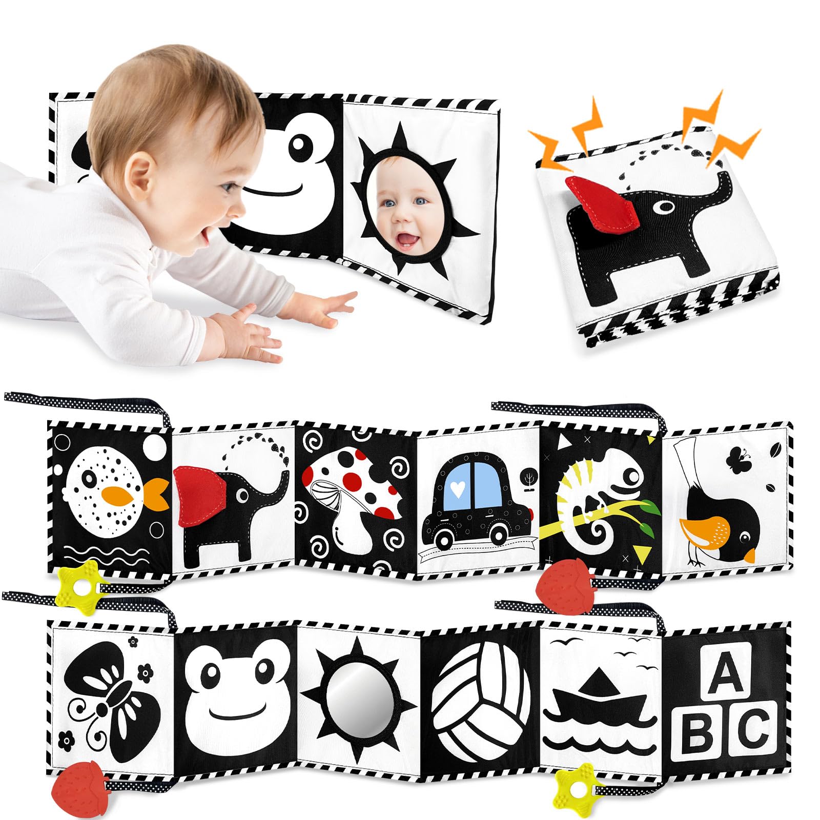Black and White High Contrast Baby Toys for Newborns 0-6 Months - Soft Sensory Book & Tummy Time Toys for Visual Stimulation, Brain Development & Montessori Learning - Perfect Infant Gift (Elephant Design) for Nursery, Playtime & Early Education