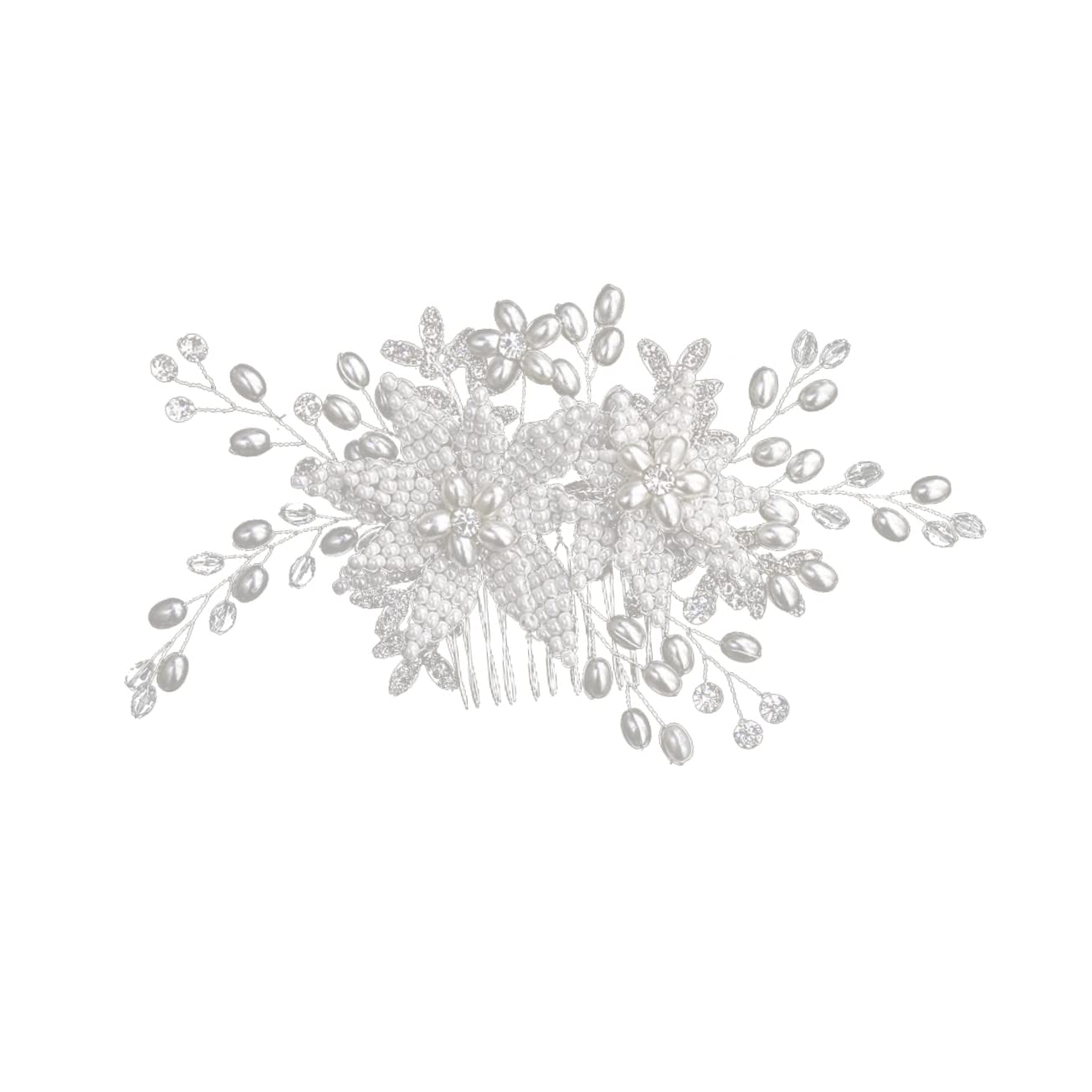 Lurrose Crystal Bridal Tiara Headpiece with Pearls & Floral Design - Vintage Wedding Hair Comb for Bride, Bridesmaids, Flower Girls - Perfect for Weddings, Prom, Pageants, and Special Occasions