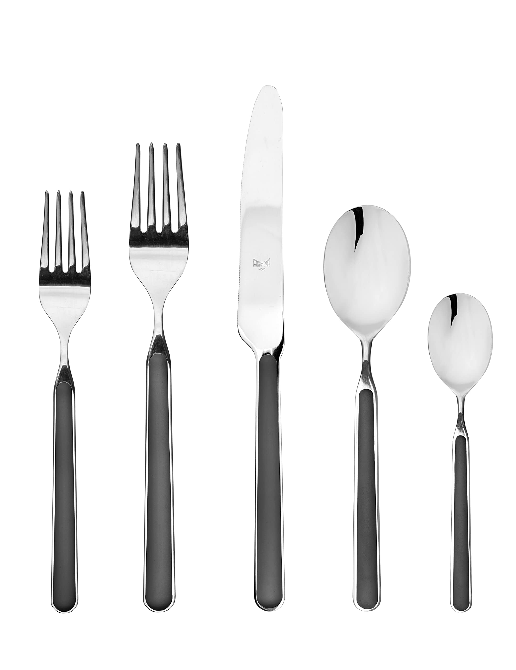 Premium MEPRA 10N622005 Fantasia Black 5-Piece 18/10 Stainless Steel Flatware Set - Elegant American Style Cutlery for Fine Dining, Dishwasher Safe, Service for 1 - Perfect for Weddings, Dinner Parties & Upscale Restaurants