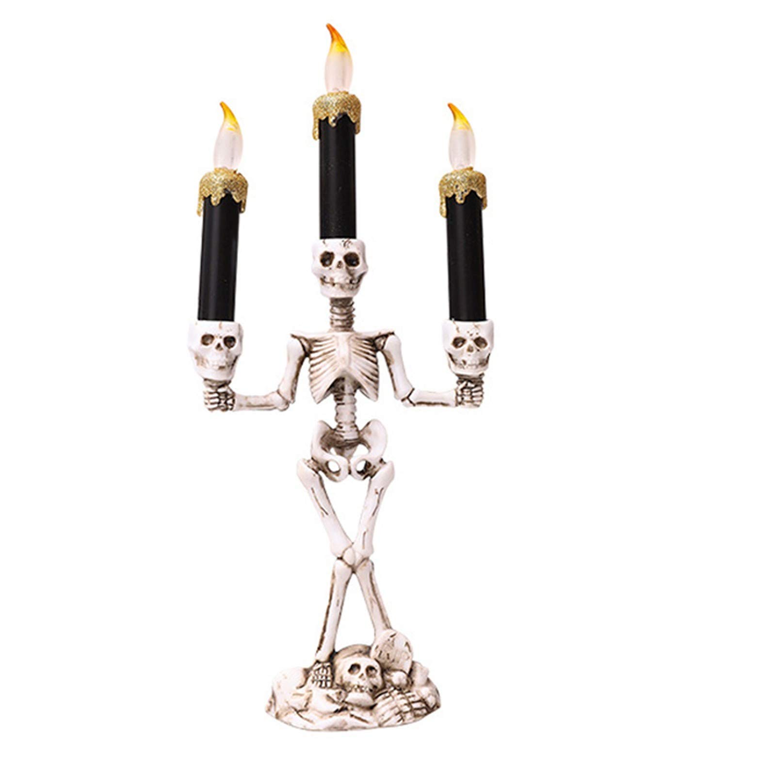 LED Flameless Skeleton Candelabra - Battery Operated Halloween Skull Candle Holder for Haunted House, Themed Bar & Hotel Decor | Perfect for Spooky Parties, Gothic Weddings & Halloween Home Decoration