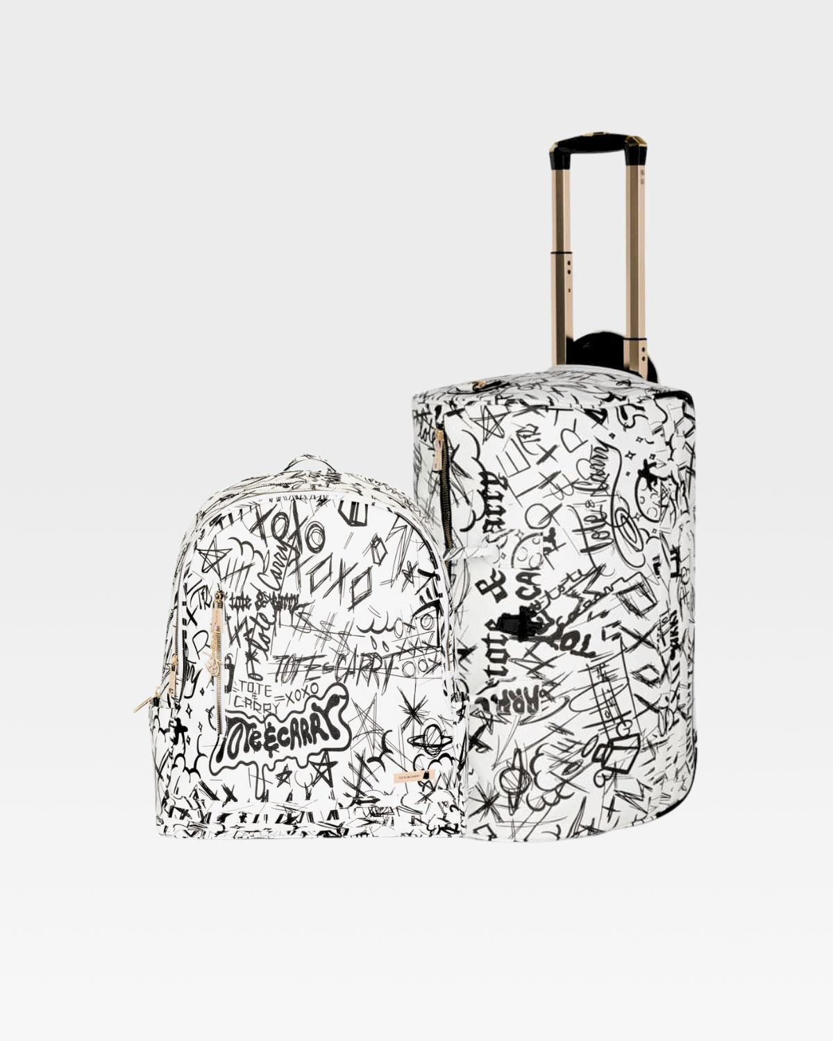 White Graffiti Tombstone Roller Duffle Bag Set - Perfect for Skateboarding, Travel & Urban Street Style