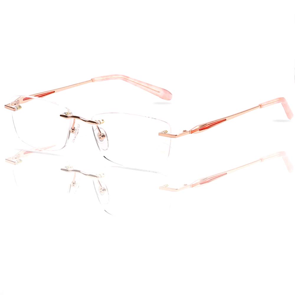 DFVV Frameless Reading Glasses - Progressive Multifocal Computer Readers for Women with Rectangle Frame | Perfect for Office Work, Screen Time & Reading Books