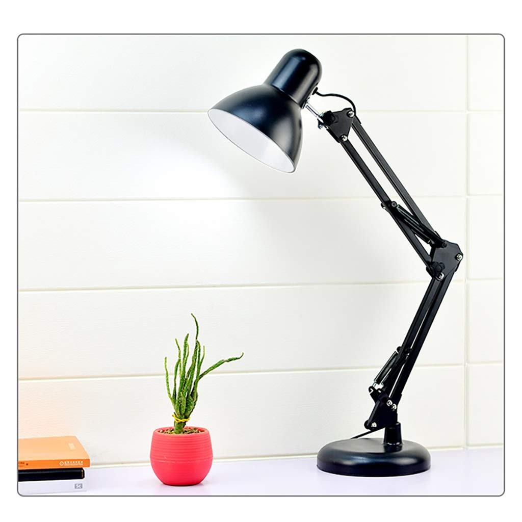 Adjustable Metal Swing Arm Desk Lamp with Interchangeable Base & Clamp - Eye-Caring LED Reading Light for Dorm, Bedroom, Office & Study (Black) - Perfect for Night Reading, Working & Studying