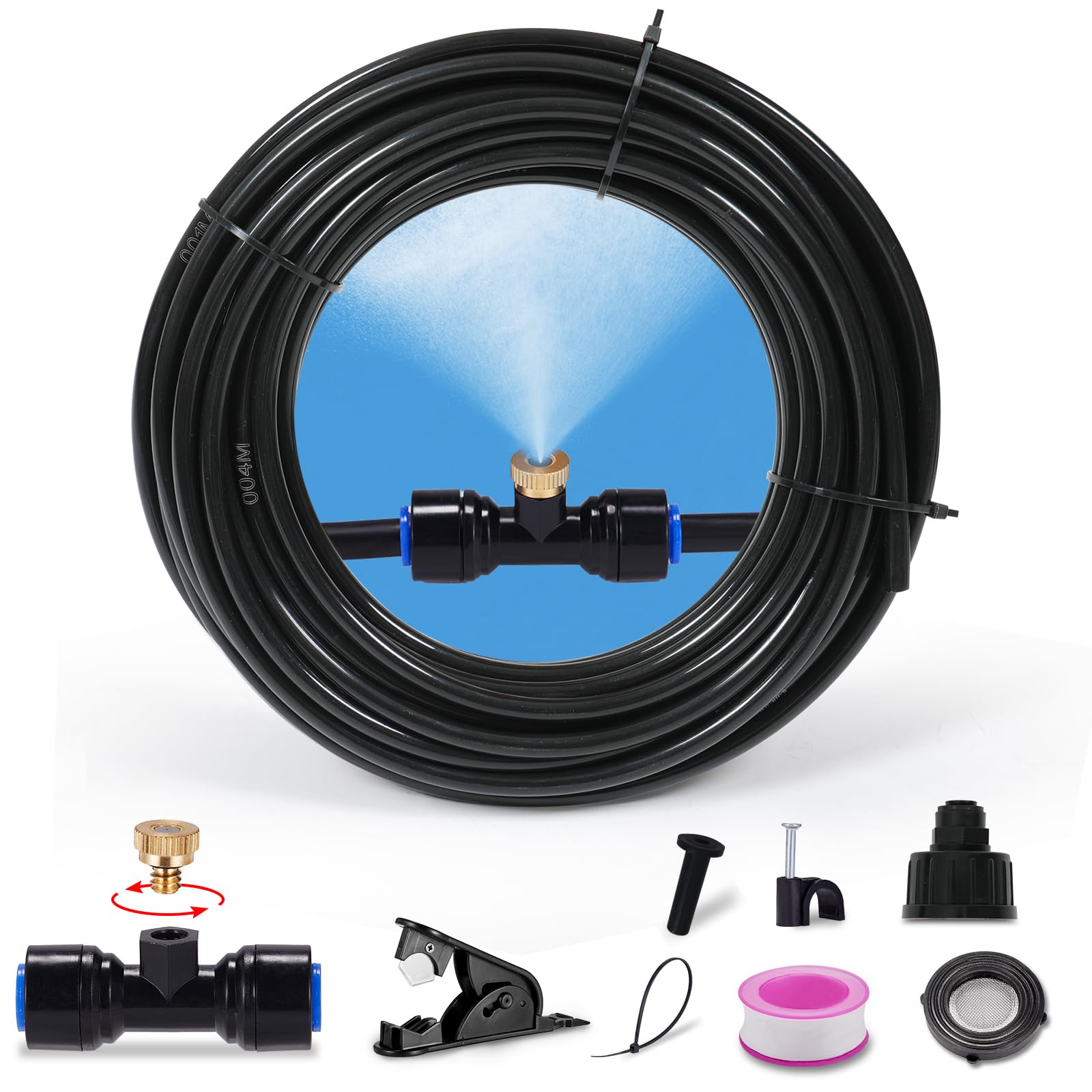 33FT Outdoor Misting Cooling System with 10 Nozzles & Brass Adapter - Perfect for Patio, Garden, Trampoline & Backyard Cooling | Portable Water Mister for Summer Heat Relief