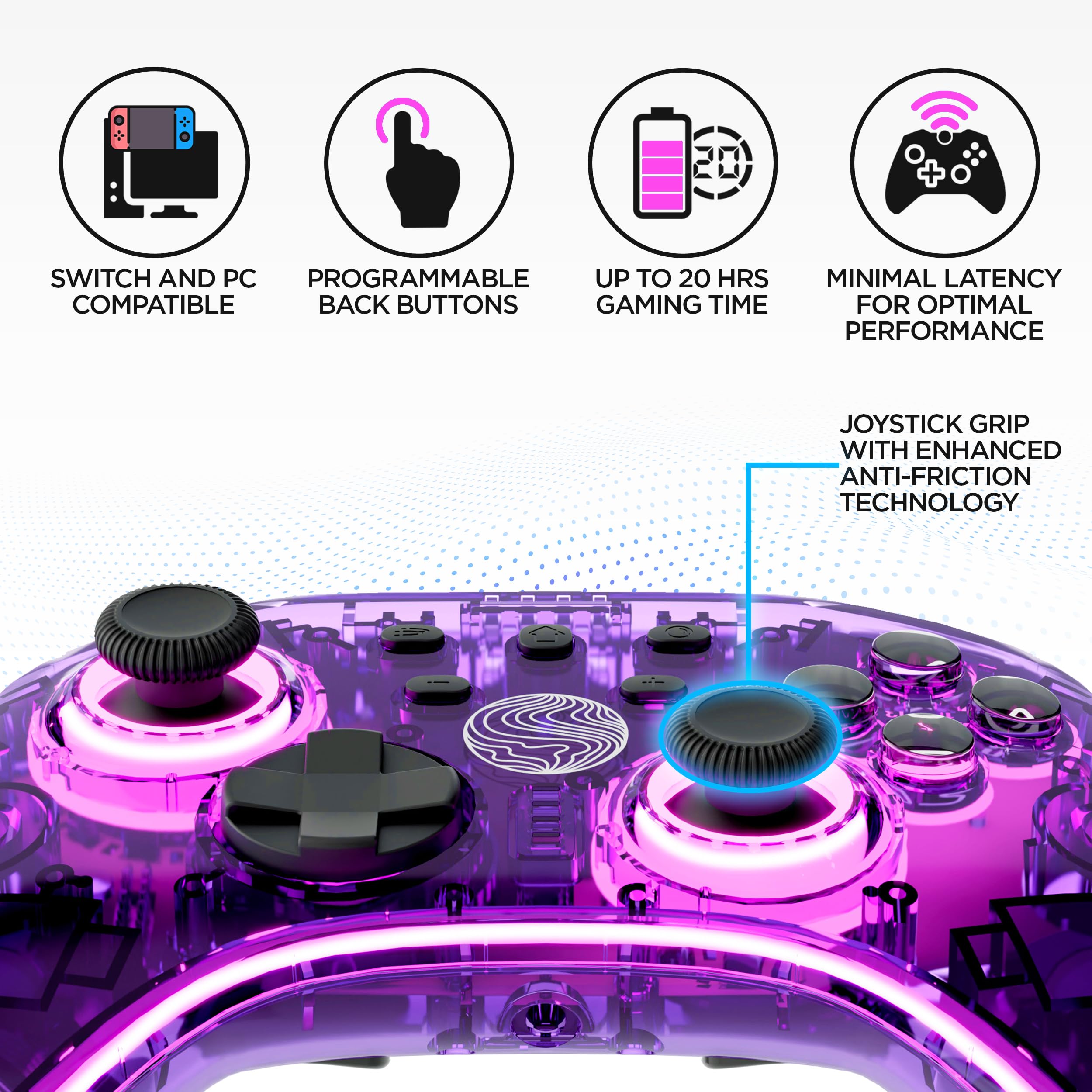 Wireless Pro Controller for Nintendo Switch/Switch OLED/PC - Neptune AfterBurner with Dual Vibration, RGB Lighting, Motion Control & Turbo Function | Gaming Accessories for Switch Consoles - Perfect for Competitive Gaming & Long Play Sessions (Cosmic Purple)