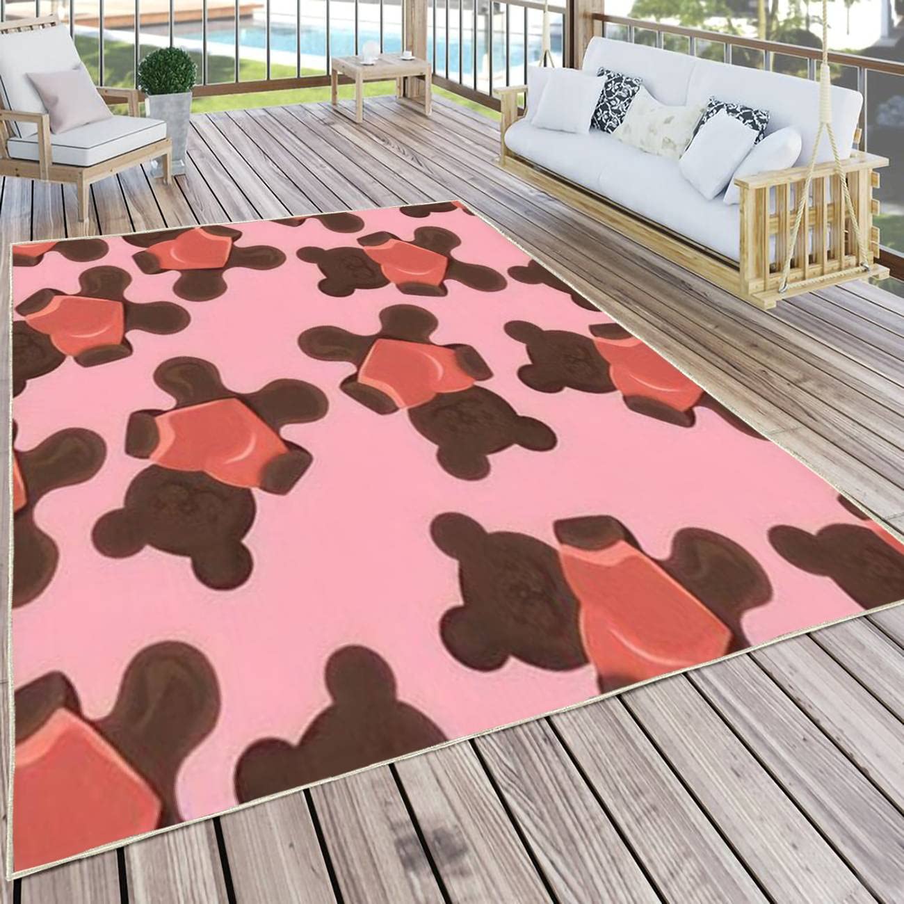 Bear Biscuit with Heart Area Rug - Soft Non-Slip Indoor/Outdoor Seamless Floor Carpet - 63