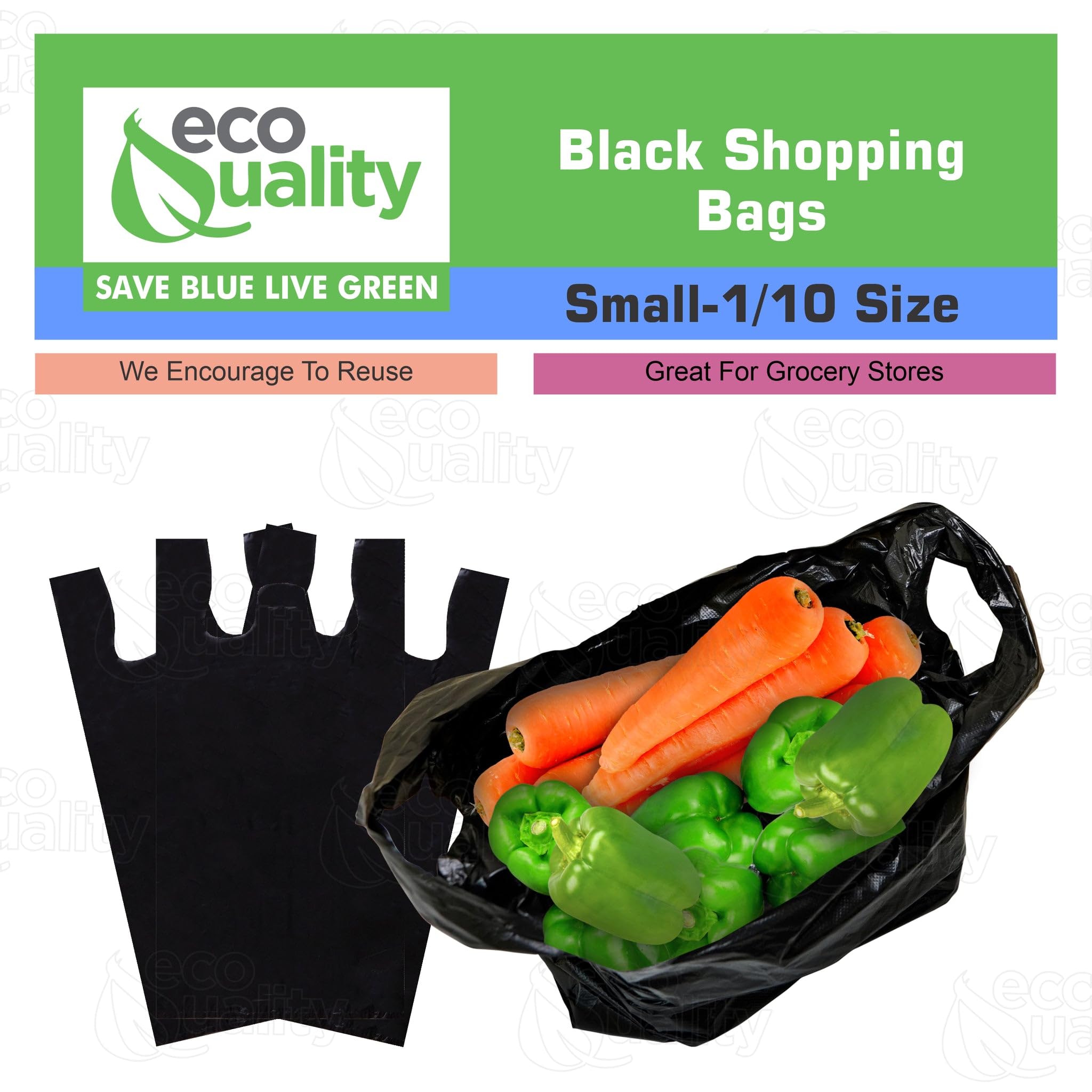 EcoQuality Plastic Black T-Shirt Bags 6000 Count - 1/10 Size Reusable Shopping Bags (8x4x16 Inches, 13 Micron) for Grocery, Retail & Carry-Out - Durable Multi-Use Poly Bags for Stores, Restaurants & Home Organization