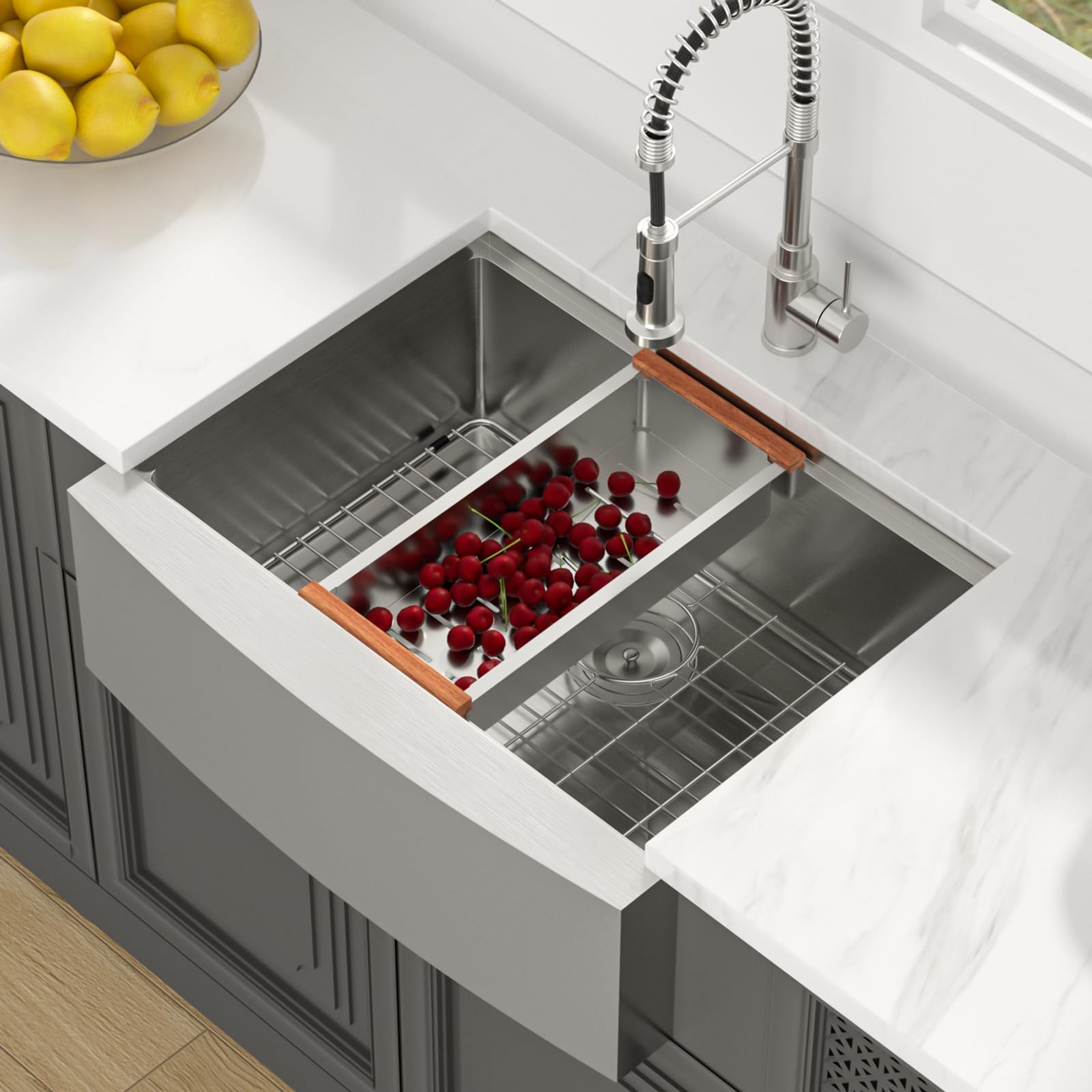 Lordear 27 Inch Stainless Steel Farmhouse Kitchen Sink - 16 Gauge Apron Front Single Bowl with Ledge Workstation | Perfect for Rustic & Modern Kitchens, Heavy-Duty Cooking & Entertaining