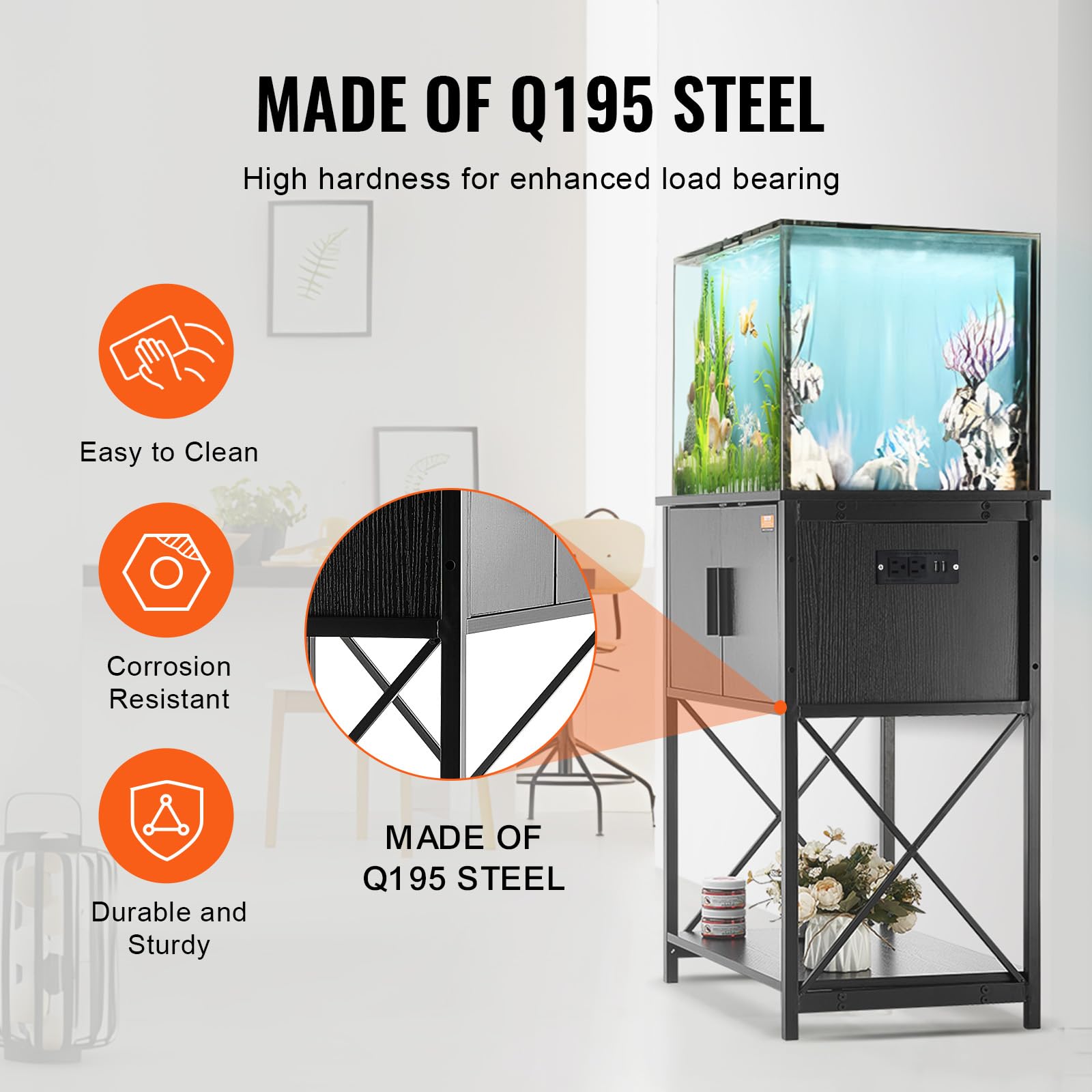 VEVOR 20 Gallon Aquarium Stand - Heavy Duty Steel & MDF Fish Tank Stand for Reptiles & Turtles (25.6