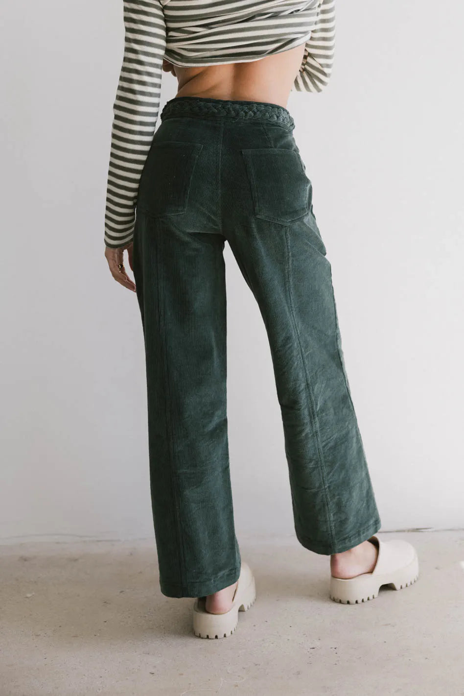 Ariella Women's Corduroy Pants in Teal Green - Comfortable Stretch Fit for Casual Wear & Fall Fashion - Final Sale
