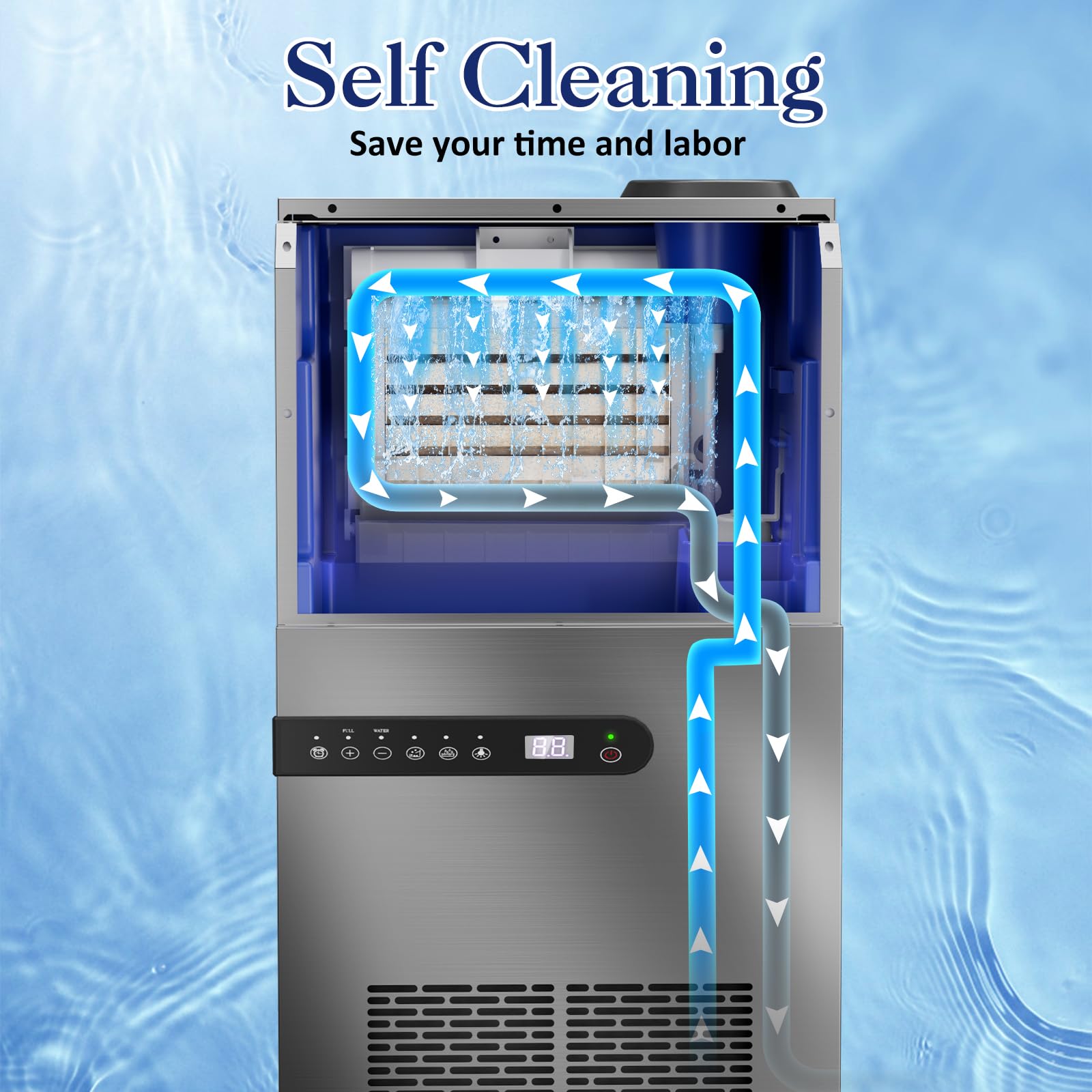 Commercial Ice Maker Machine 100lbs/24H - Stainless Steel Undercounter Ice Machine with 45 Ice Cubes per Cycle, Dual Water Inlet Modes, Self-Cleaning, 24H Timer - Perfect for Bars, Coffee Shops, Restaurants & Commercial Kitchens