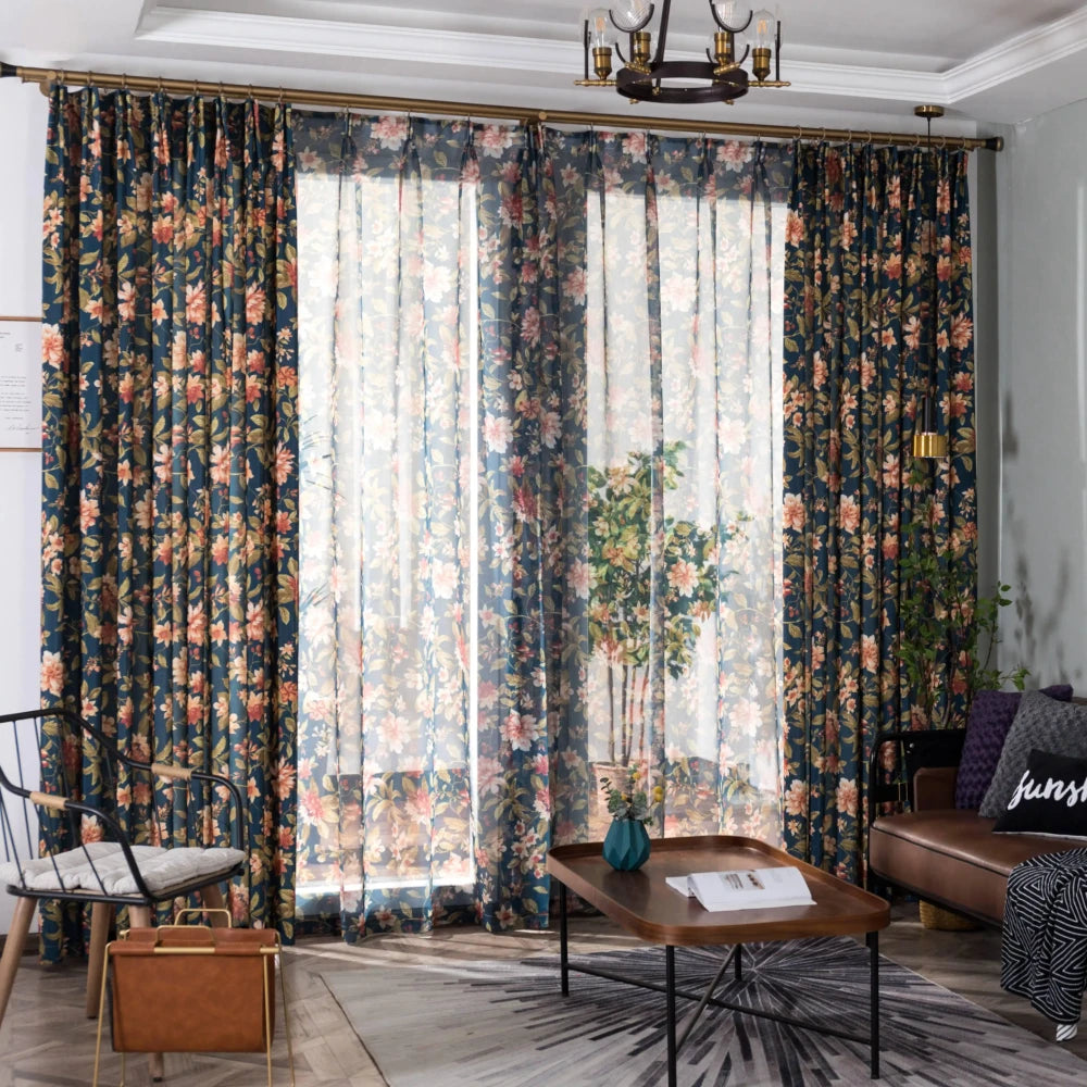 Elsa Vintage Rose of Sharon Botanical Custom Curtains - Floral Window Treatments for Living Room, Bedroom & Nursery Decor