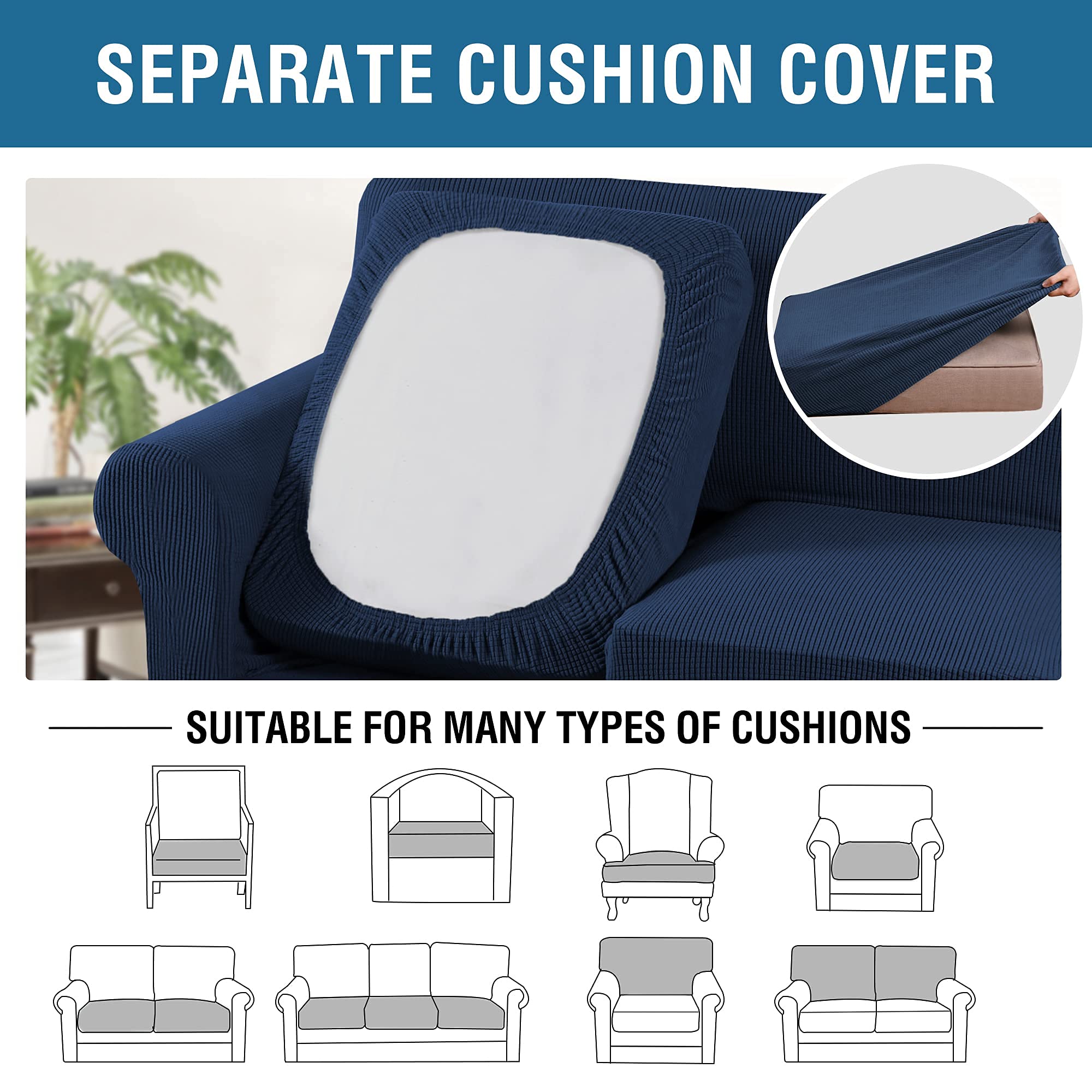 H.VERSAILTEX Navy Blue Sofa Cover Set - 3 Cushion Couch Protector & 2 Cushion Loveseat Slipcover - Stretchable Furniture Protector for Pets, Kids, Daily Use - Perfect for Living Room, Family Room, and Office