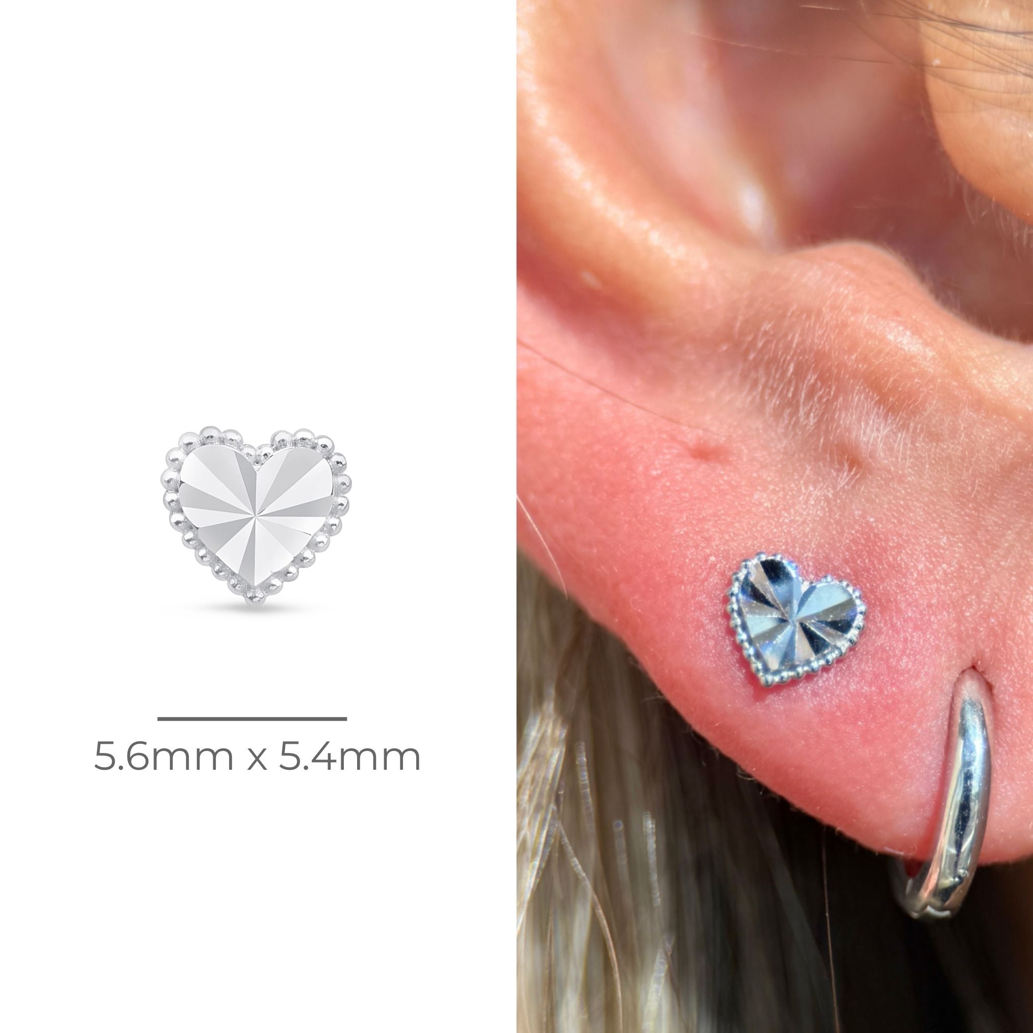 14K White Gold Diamond-Cut Heart Stud Earrings - Flat Back for Secure Fit | Perfect for Valentine's Day, Anniversary Gifts & Everyday Elegance