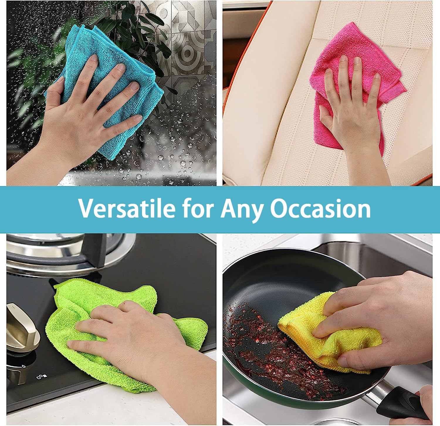 Premium Microfiber Cleaning Cloths 50-Pack - 4 Colors for Home & Car Care