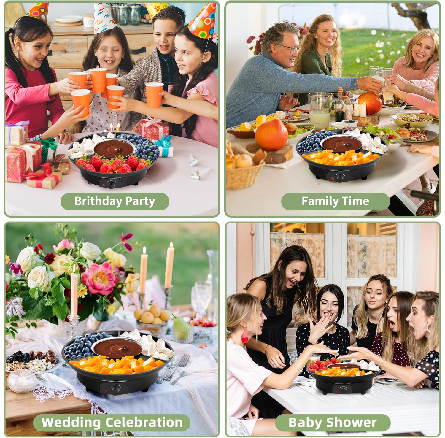 Electric Fondue Pot Set with 6 Forks - Chocolate Melting Pot with Serving Tray for Candy, Cheese & Caramel - Perfect for Birthday Parties, Weddings & Family Gatherings - Removable Non-Stick Pot - Black