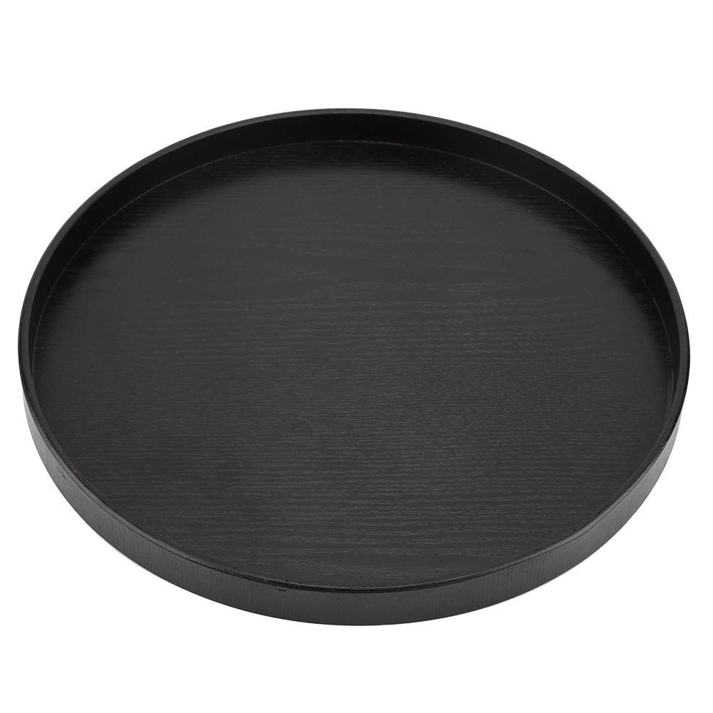 33cm Round Wooden Black Coffee Table Tray - Elegant Serving Tray for Snacks, Drinks & Food - Perfect for Home, Office & Restaurant Use