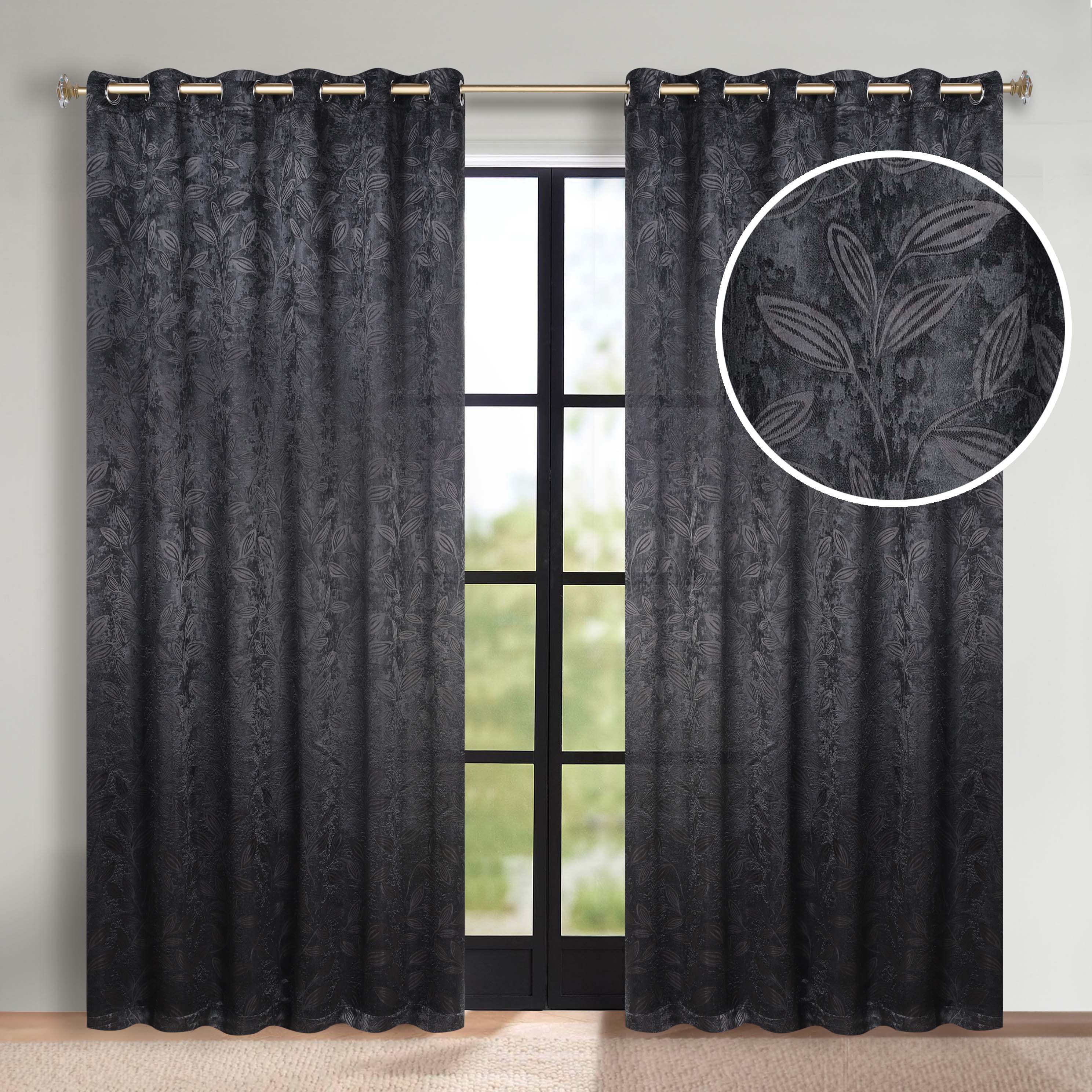 Leaves Grommet Blackout Curtains Set of 2 - Thermal Insulated Room Darkening Drapes for Bedroom & Living Room - Noise Reducing Window Treatment for Home Decor