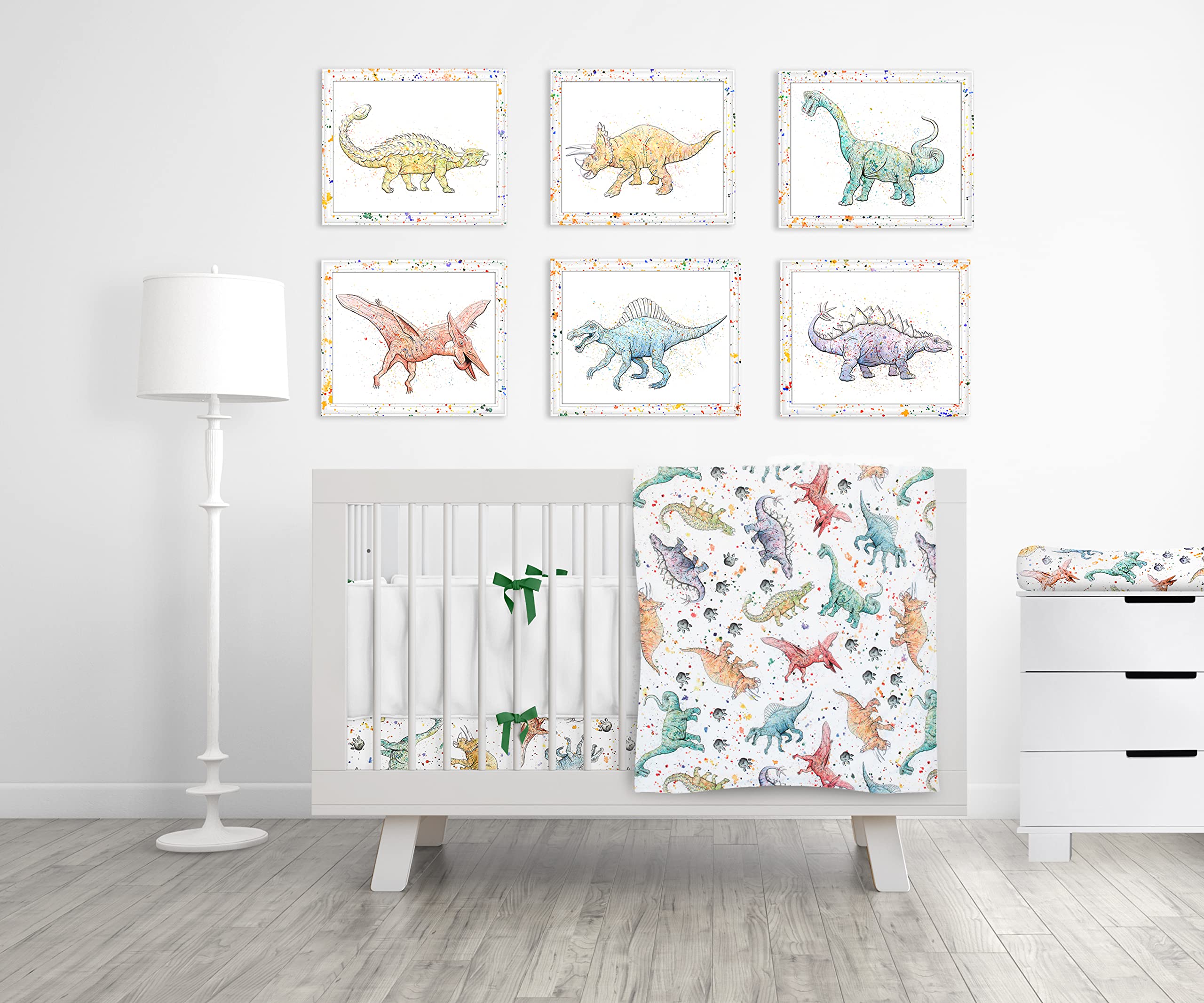 Soft Stretchy Watercolor Dinosaur Jersey Knit Changing Pad Cover - Breathable Baby Changing Table Cover for Nursery & Diaper Station