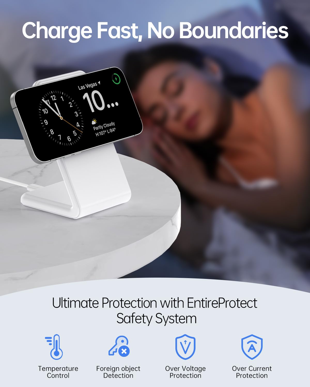 Magnetic Wireless Charger Stand for iPhone 16 Pro Max & Magsafe Charger - Fast USB-C Charging with 5ft Braided Cable | Compatible with iPhone 15/14/13/12 Series | Perfect for Home, Office & Nightstand Charging (White)