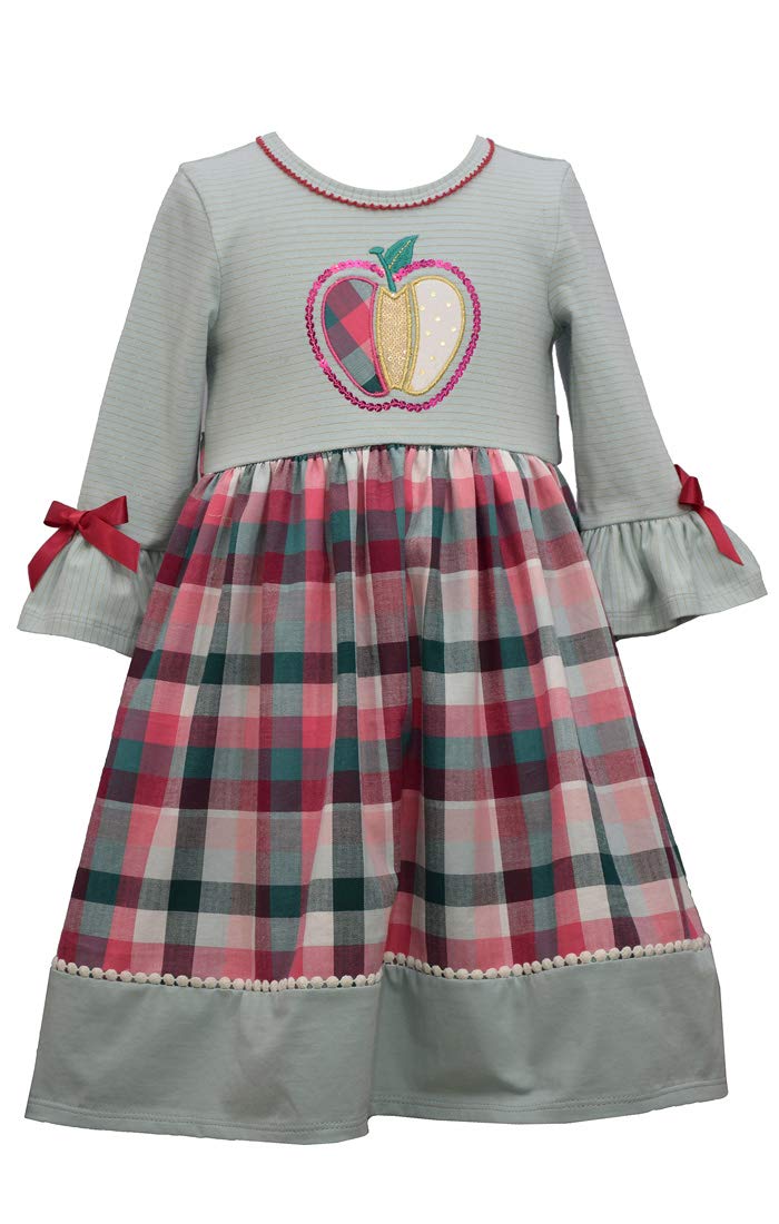 Bonnie Jean Ruffle Sleeve Buffalo Check Apple Print Girls' Babydoll Dress 4T - Cute Fall Outfit for Toddler Girls, Perfect for Family Photos, Holiday Parties & Autumn Adventures