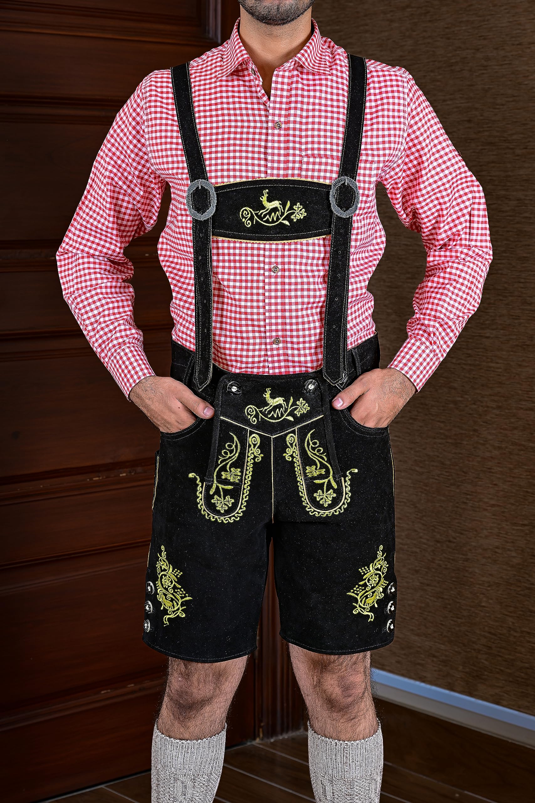 Authentic German Bavarian Lederhosen for Men - Genuine Leather Oktoberfest Shorts with Above-Knee Design | Perfect for Oktoberfest, Beer Festivals, and Bavarian Costume Parties