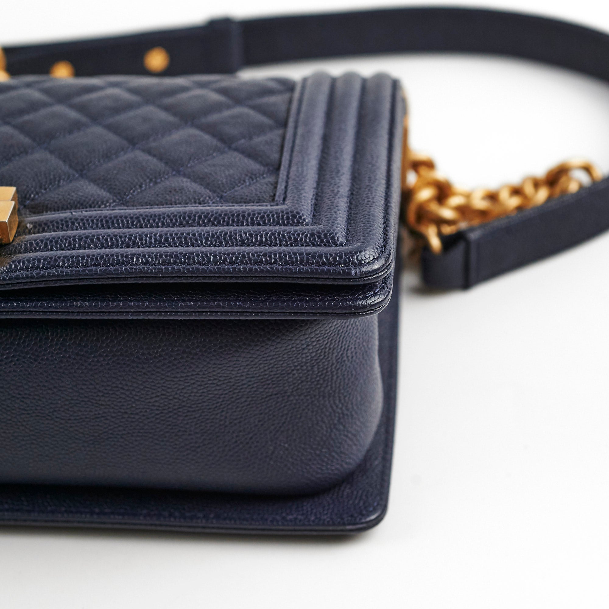 Chanel Caviar Leather Old Medium Boy Bag in Navy Blue - 25 Series | Luxury Handbag for Women, Perfect for Evening Events & Daily Use