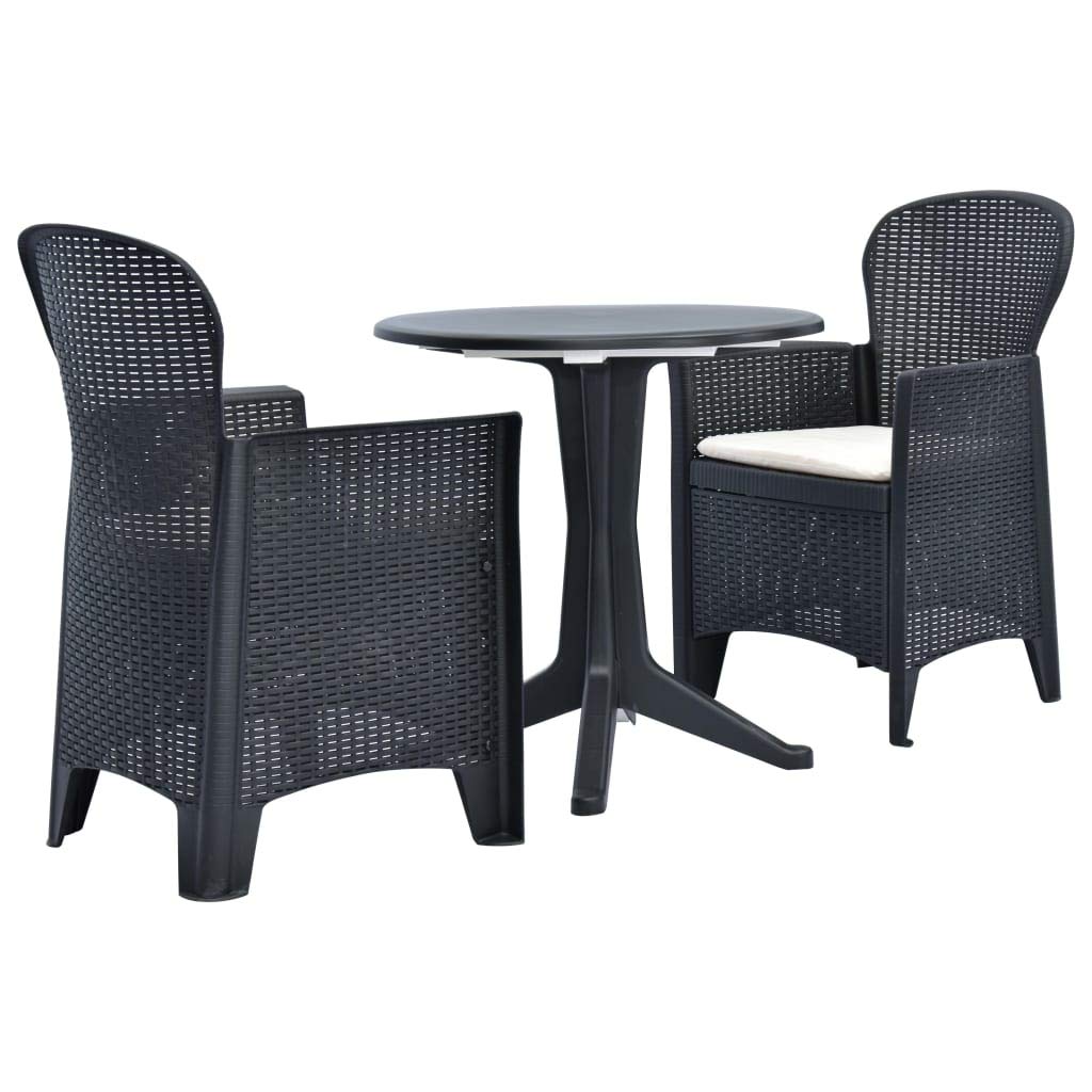 H.BETTER 3-Piece Outdoor Bistro Set with Cushions for 2 - Weather-Resistant Plastic Rattan-Look Patio Furniture - Lightweight Garden Dining Set for Backyard, Balcony or Poolside Relaxation