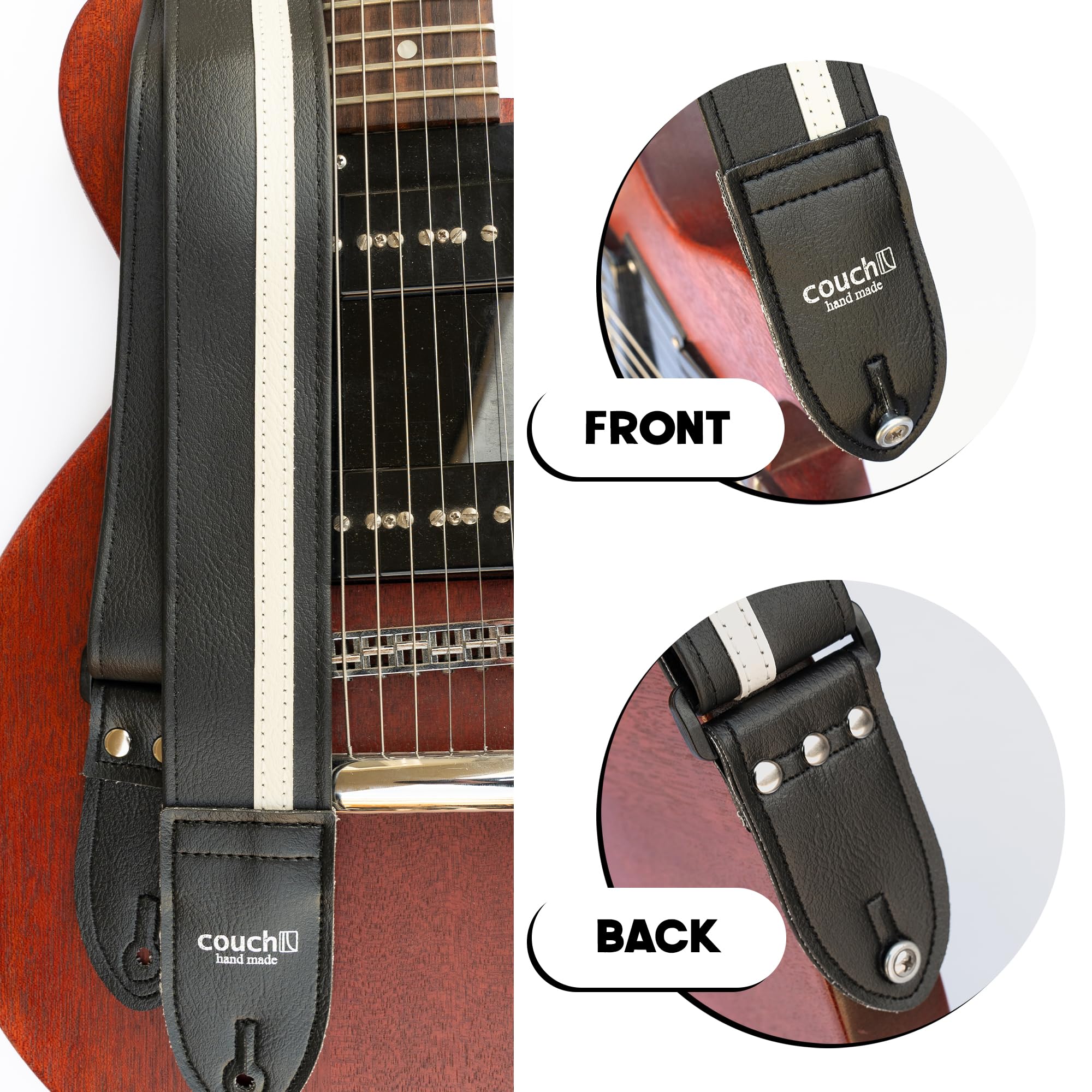 Premium USA-Made Couch RACER X Guitar Strap - Black & White - Comfortable & Durable for Electric & Acoustic Guitars - Perfect for Live Performances, Studio Sessions & Travel