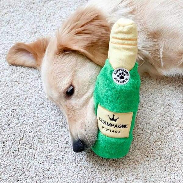 ZippyPaws Happy Hour Crusherz Champagne Bottle Dog Toy - Durable Chew Toy for Small & Medium Dogs, Interactive Play & Stress Relief - Perfect for Parties, Playtime & Training Sessions