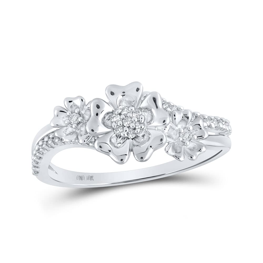 10K White Gold Women's Round Diamond Flower Fashion Ring - 1/6 Cttw, Elegant Floral Engagement Ring for Wedding, Anniversary & Special Occasions