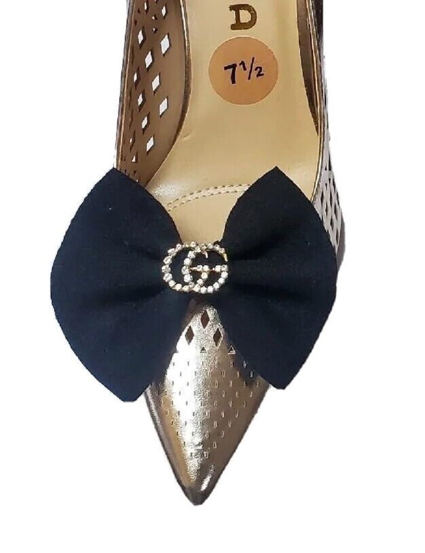 Elegant Black Bow with Charm Shoe Clips - 2 Pack | Non-Slip Shoe Accessories for Women | Perfect for Weddings, Parties & Formal Events
