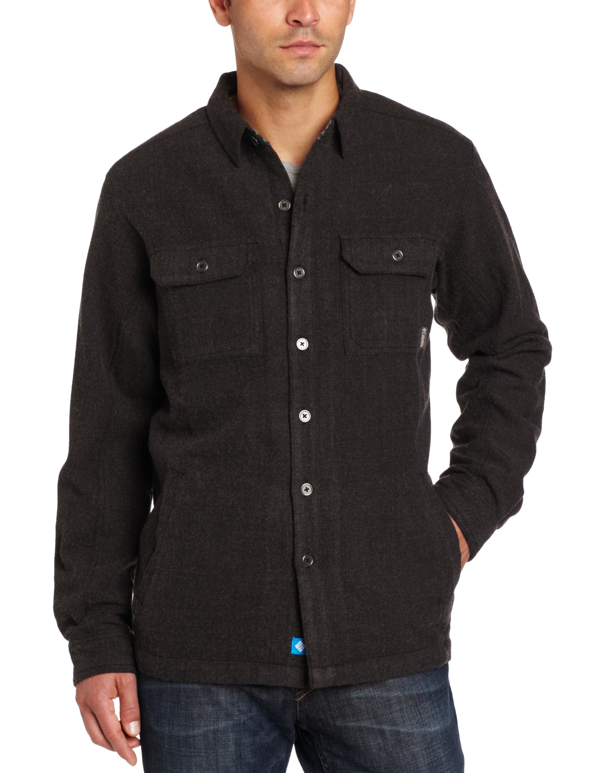 Columbia Men's Noble Falls Omni-Heat Shirt Jacket - Water-Resistant Fleece Lined Flannel Shirt for Outdoor Activities, Hiking & Camping (Black)