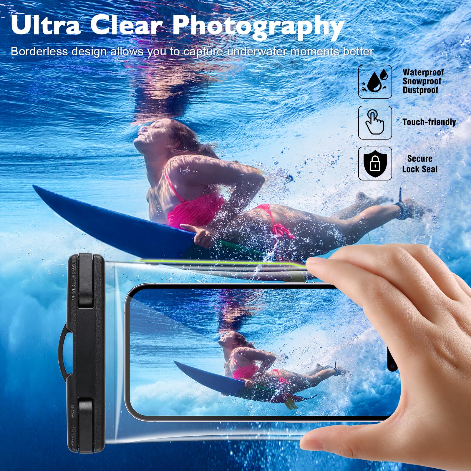 2 Pack Waterproof Phone Pouch [3D] - IPX8 Clear Dry Bag for iPhone 15 Pro Max 14 13 12 11 & Samsung Up to 7.2