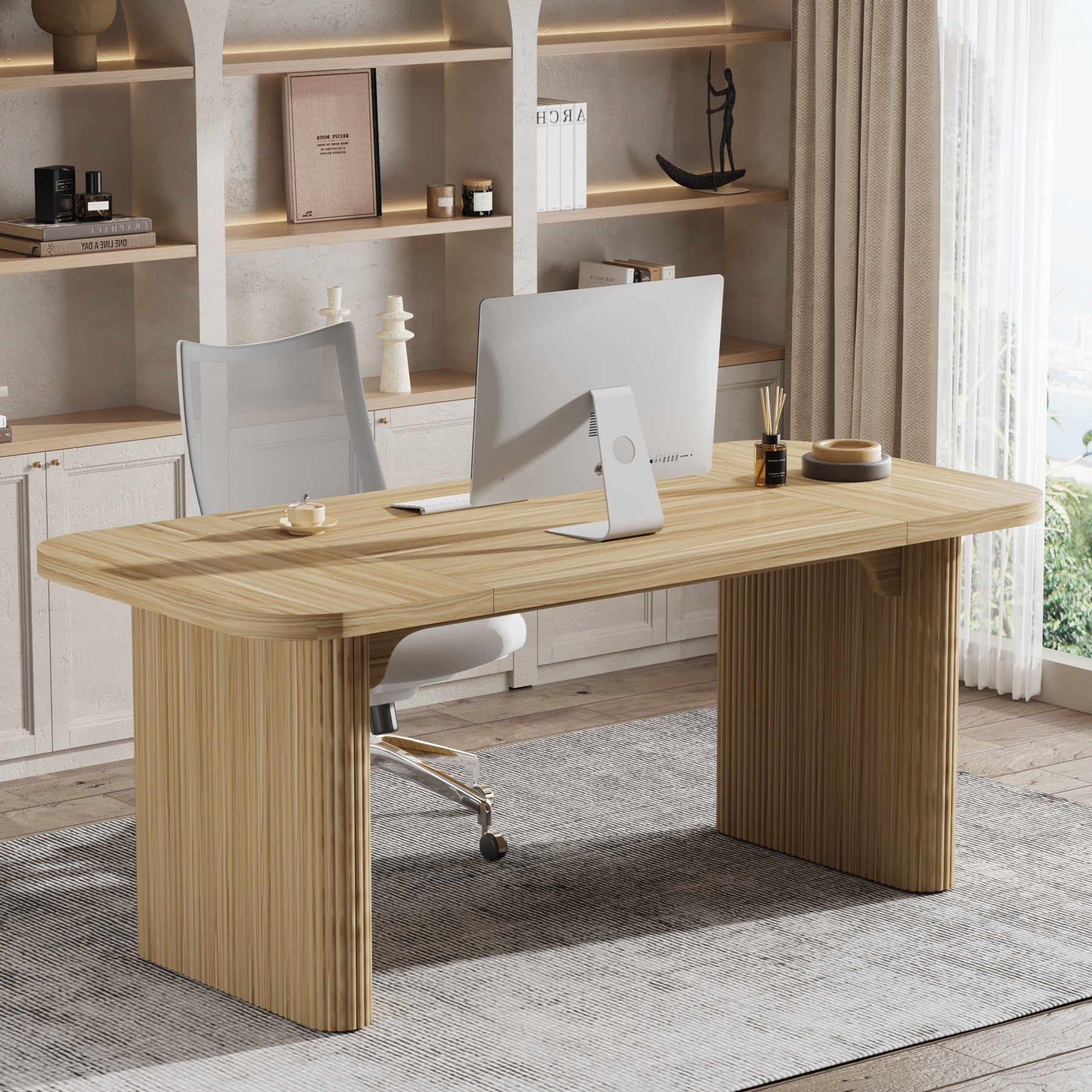 62.2 Inch Solid Wood Executive Desk - Modern Rectangular Office Desk for Computer Work & Writing | Perfect for Home Office, Study Room & Workspace