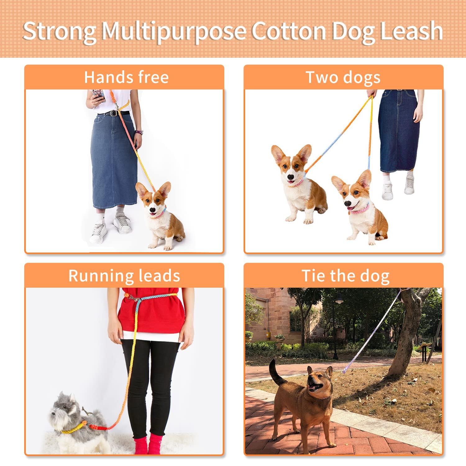 Premium 7.5FT Adjustable Hands-Free Dog Leash with Double Swivel Hook - Strong Multifunctional Rope Leash for Small, Medium & Large Dogs - Ideal for Running, Hiking, Camping & Daily Walks (Eco-Friendly Green) - Perfect for Outdoor Adventures & Urban Exploration